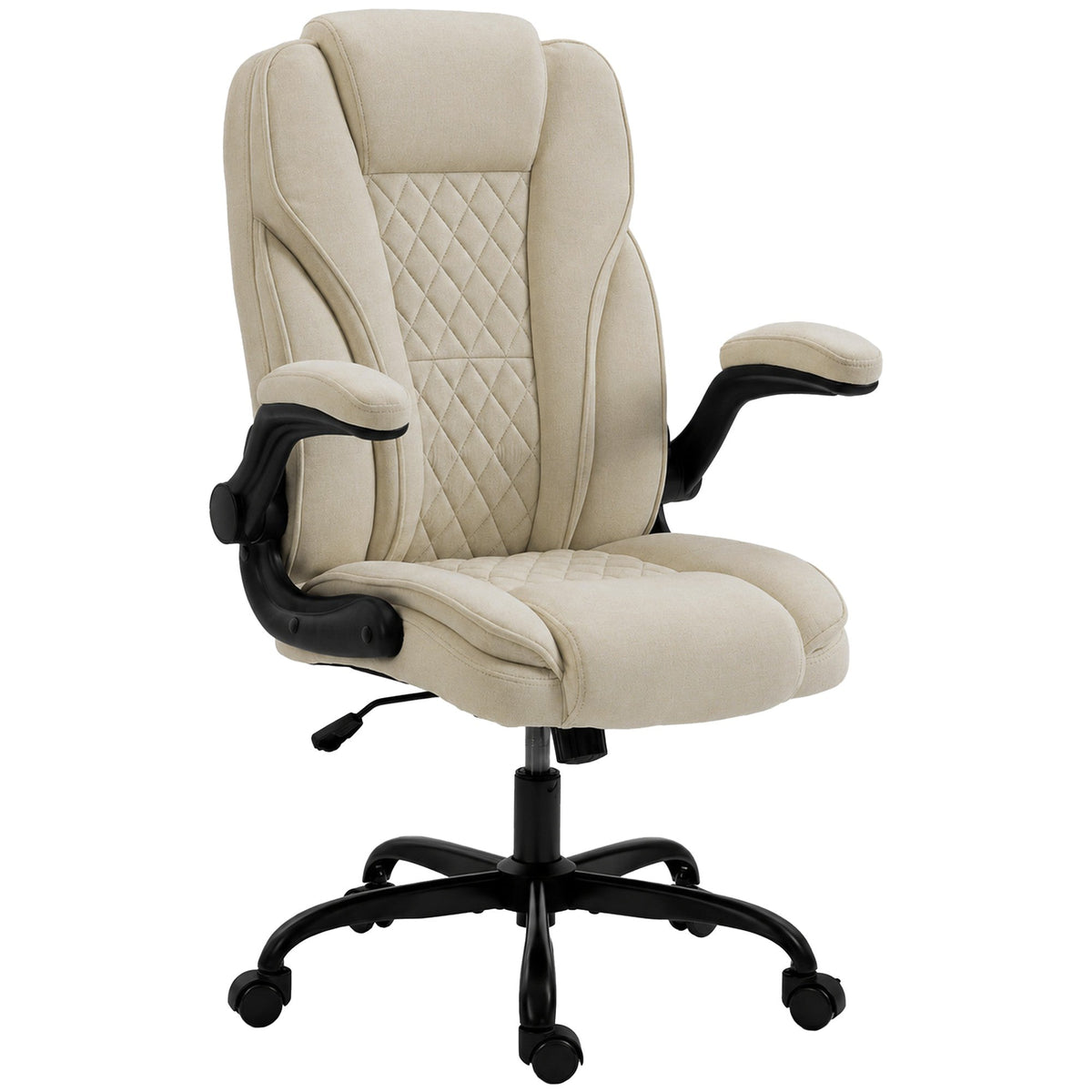 Office Chair, Ergonomic Executive Desk Chair with Padded Flip-up Armrest, Pocket Springs, Swivel Wheels, Multiple Angle Rocking, Adjustable Height, Diamond Fabric for Home Office, Beige