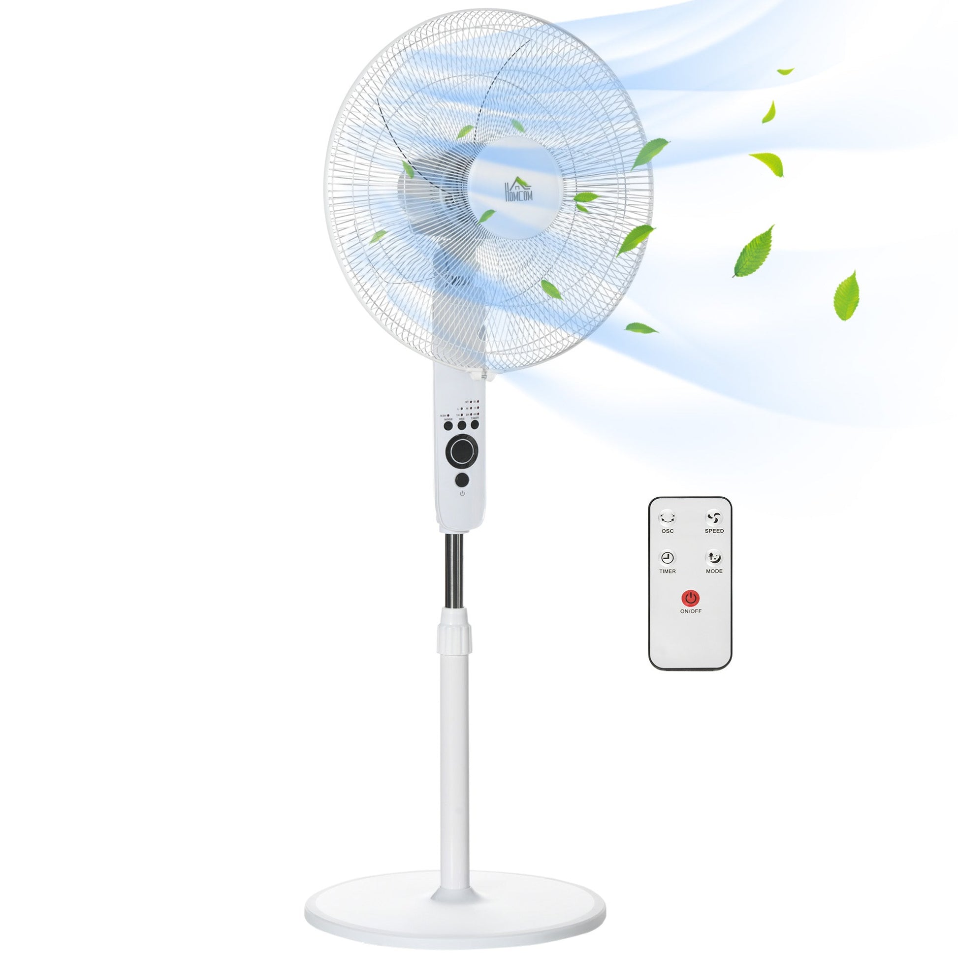 18" Pedestal Fan with Sleep Mode, Oscillating Standing Fan with 3 Modes, Remote Control, Floor Fan with Adjustable Height, 3 Speed, 7.5-Hour Timer, White