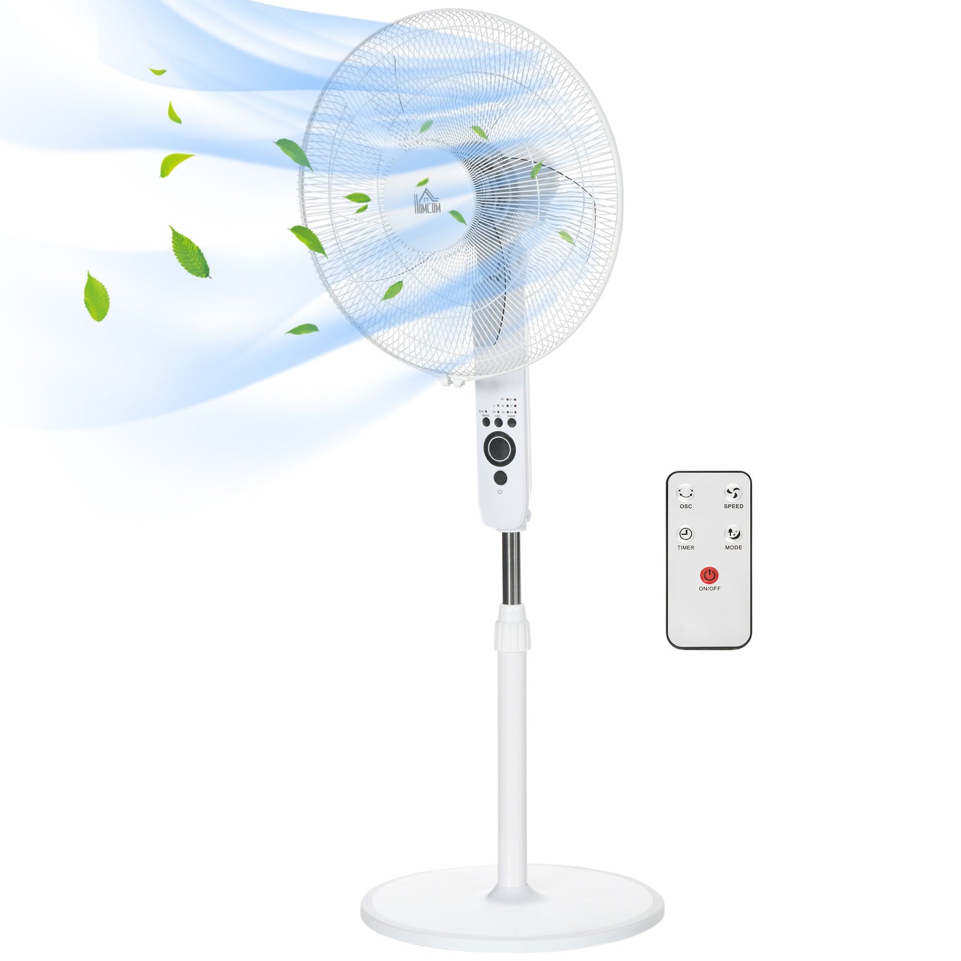 18" Pedestal Fan with Sleep Mode, Oscillating Standing Fan with 3 Modes, Remote Control, Floor Fan with Adjustable Height, 3 Speed, 7.5-Hour Timer, White