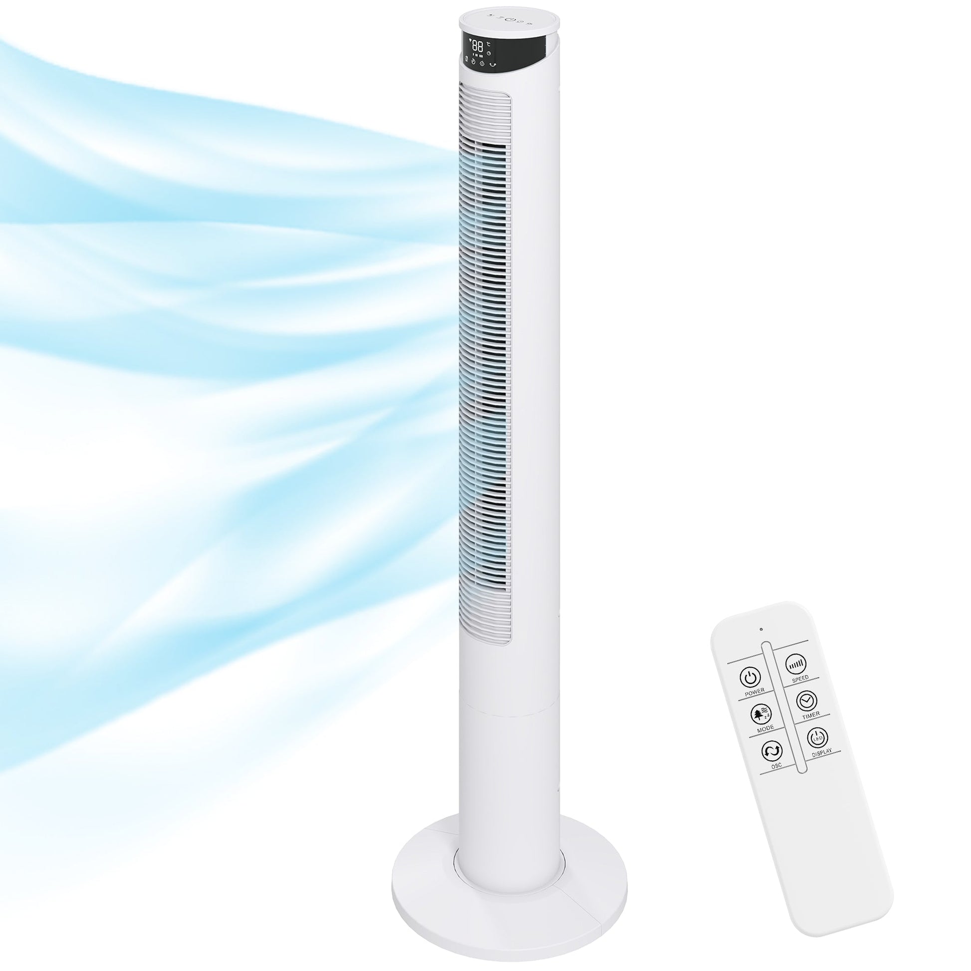 116 cm Tower Fan for Cooling, Standing Floor Fan with WiFi Control, 65° Oscillating, 12 Hour Timer, LED Display and Remote Control for Bedroom, Office, White