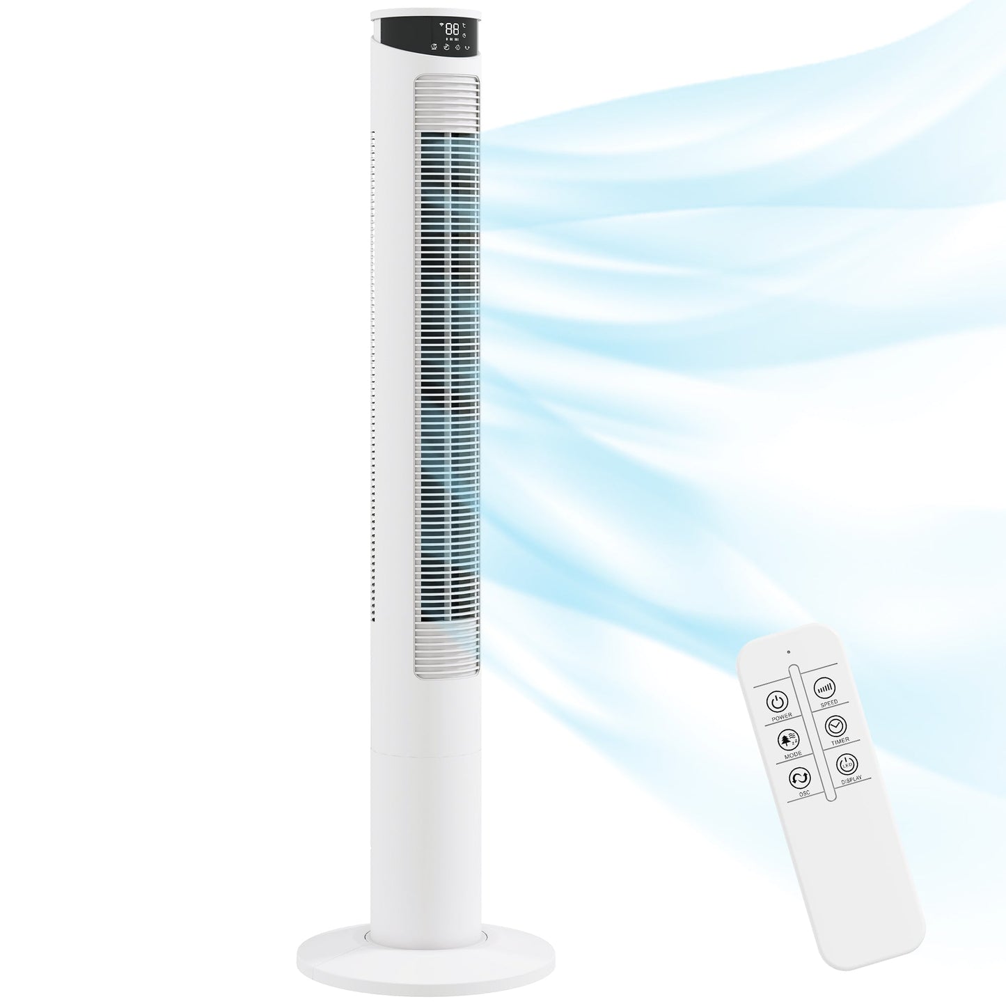 116 cm Tower Fan for Cooling, Standing Floor Fan with WiFi Control, 65° Oscillating, 12 Hour Timer, LED Display and Remote Control for Bedroom, Office, White