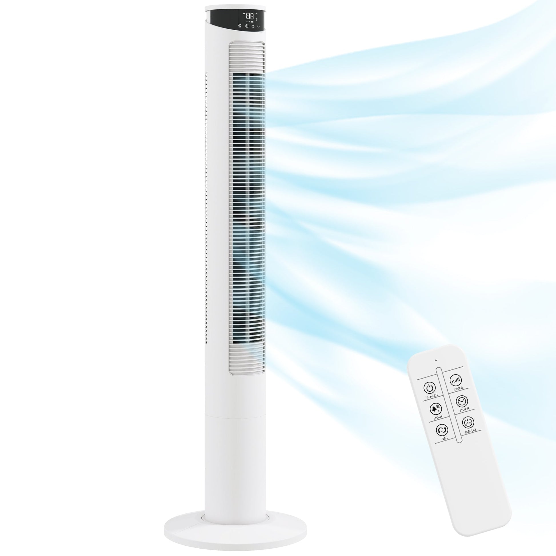 116 cm Tower Fan for Cooling, Standing Floor Fan with WiFi Control, 65° Oscillating, 12 Hour Timer, LED Display and Remote Control for Bedroom, Office, White