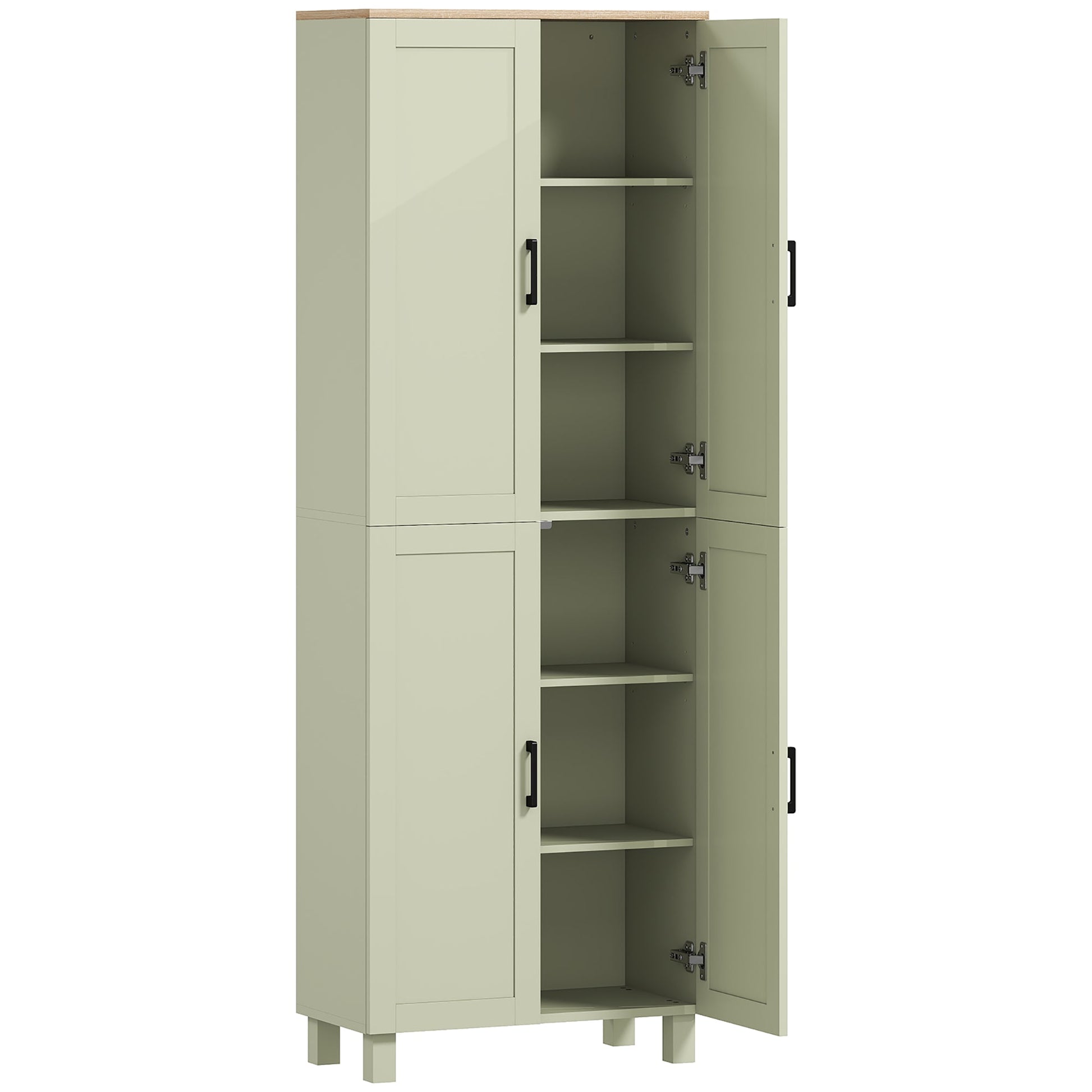 Freestanding Kitchen Cupboard, 4-Door Storage Cabinet with Adjustable Shelves, Modern Kitchen Pantry for Dining Room, 170cm, Green