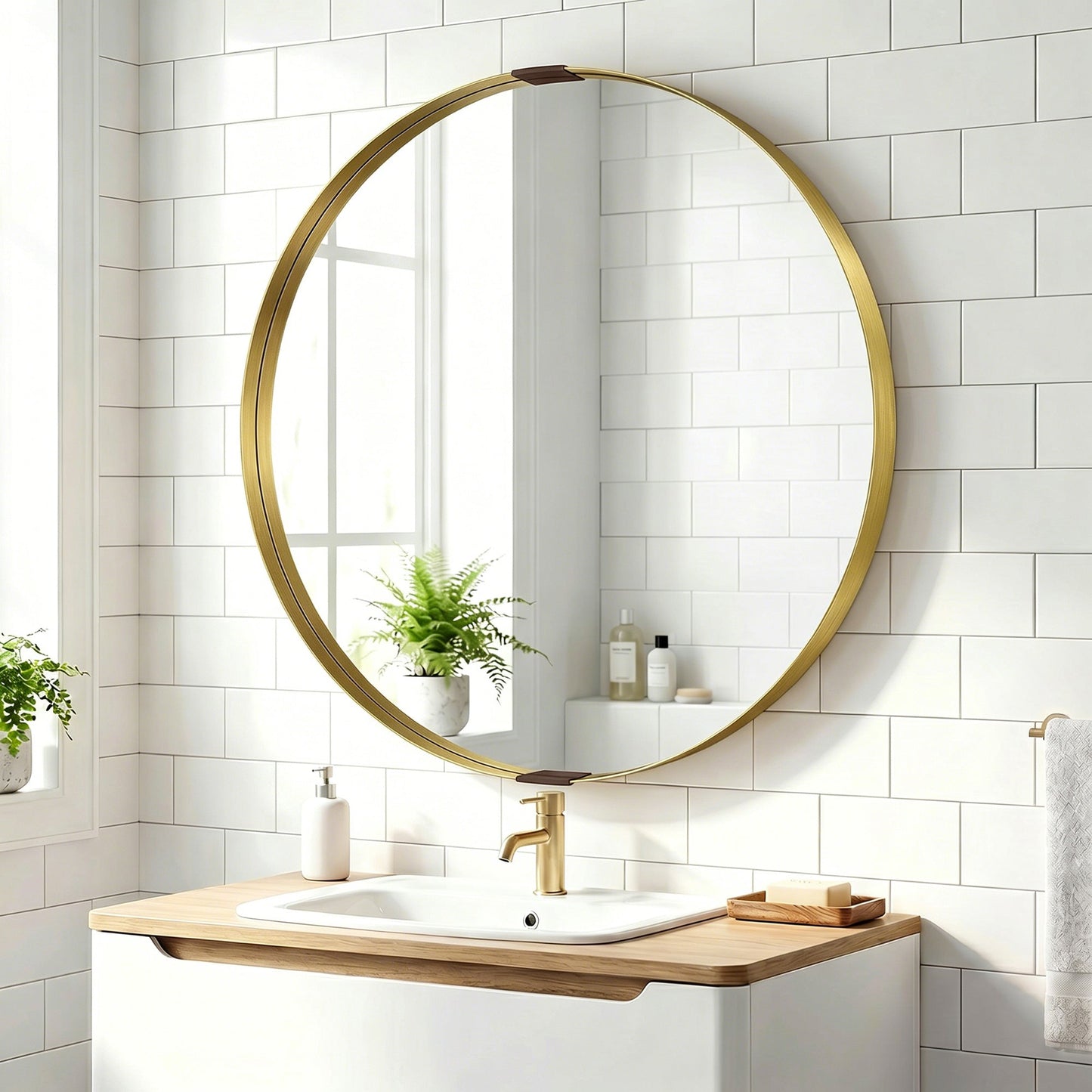 Round Wall Mirror 61 cm, Wall Mounted Bathroom Mirror with Tempered Safety Glass and Aluminium Alloy Frame for Living Room, Bedroom, Entryway, Home, Gold Tone