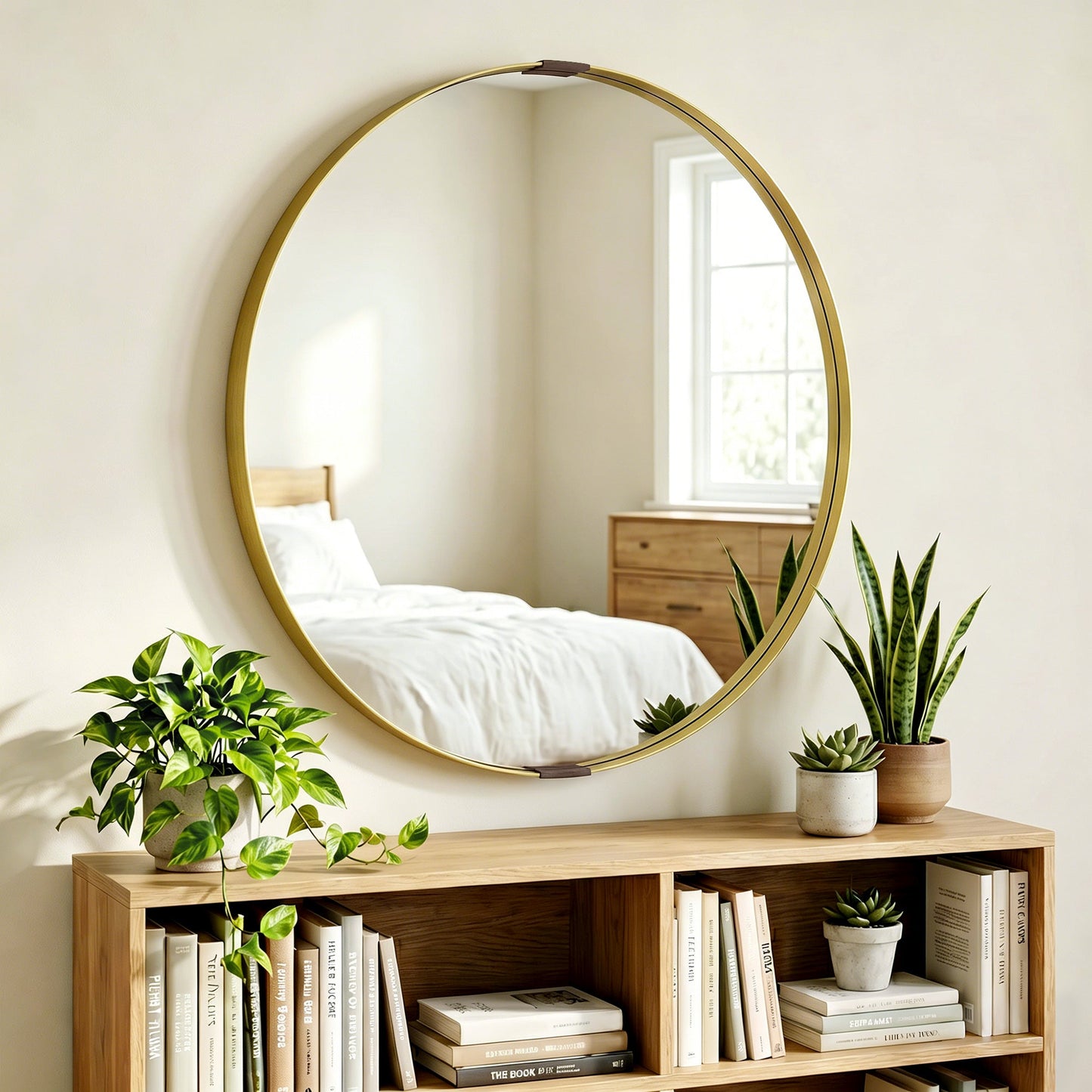 Round Wall Mirror 61 cm, Wall Mounted Bathroom Mirror with Tempered Safety Glass and Aluminium Alloy Frame for Living Room, Bedroom, Entryway, Home, Gold Tone