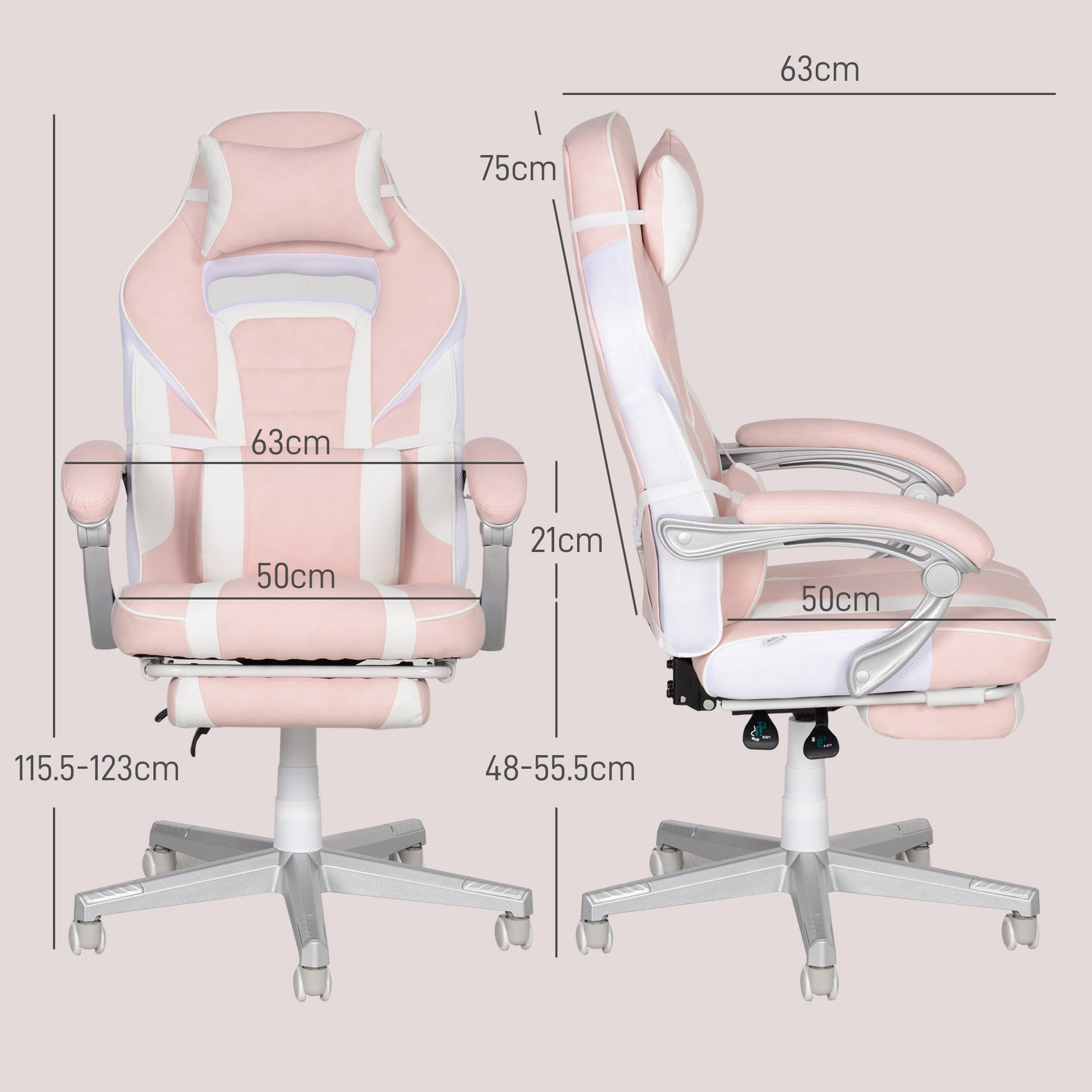 HOMCOM Gaming Chair with Footrest, PU Leather Computer Chair, Swivel Game Chair with 150° Reclining Back and Lumbar Support for Adults, Pink