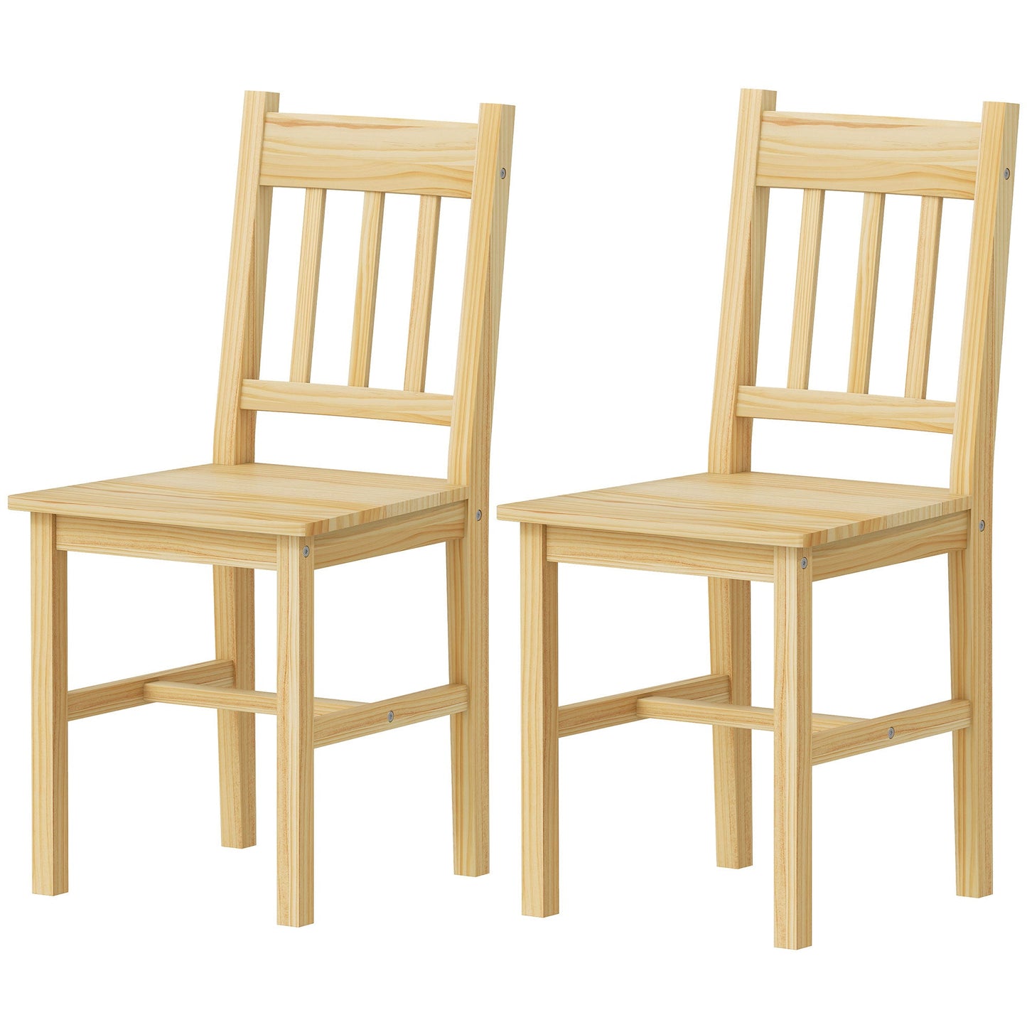 Dining Chairs Set of 2, Kitchen Chair with Slat Back, Pine Wood Structure for Living Room and Dining Room, Natural Wood Finish