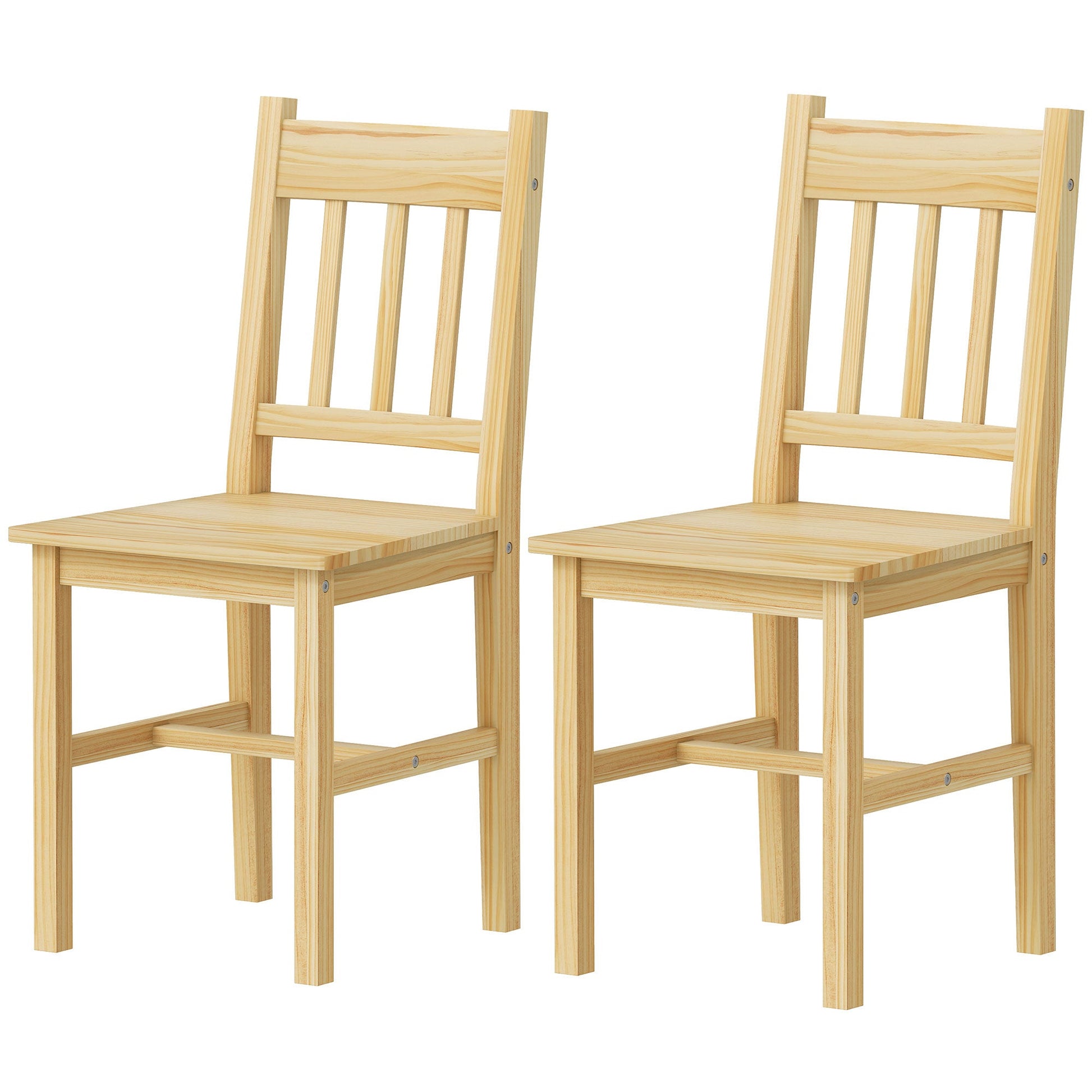 Dining Chairs Set of 2, Kitchen Chair with Slat Back, Pine Wood Structure for Living Room and Dining Room, Natural Wood Finish