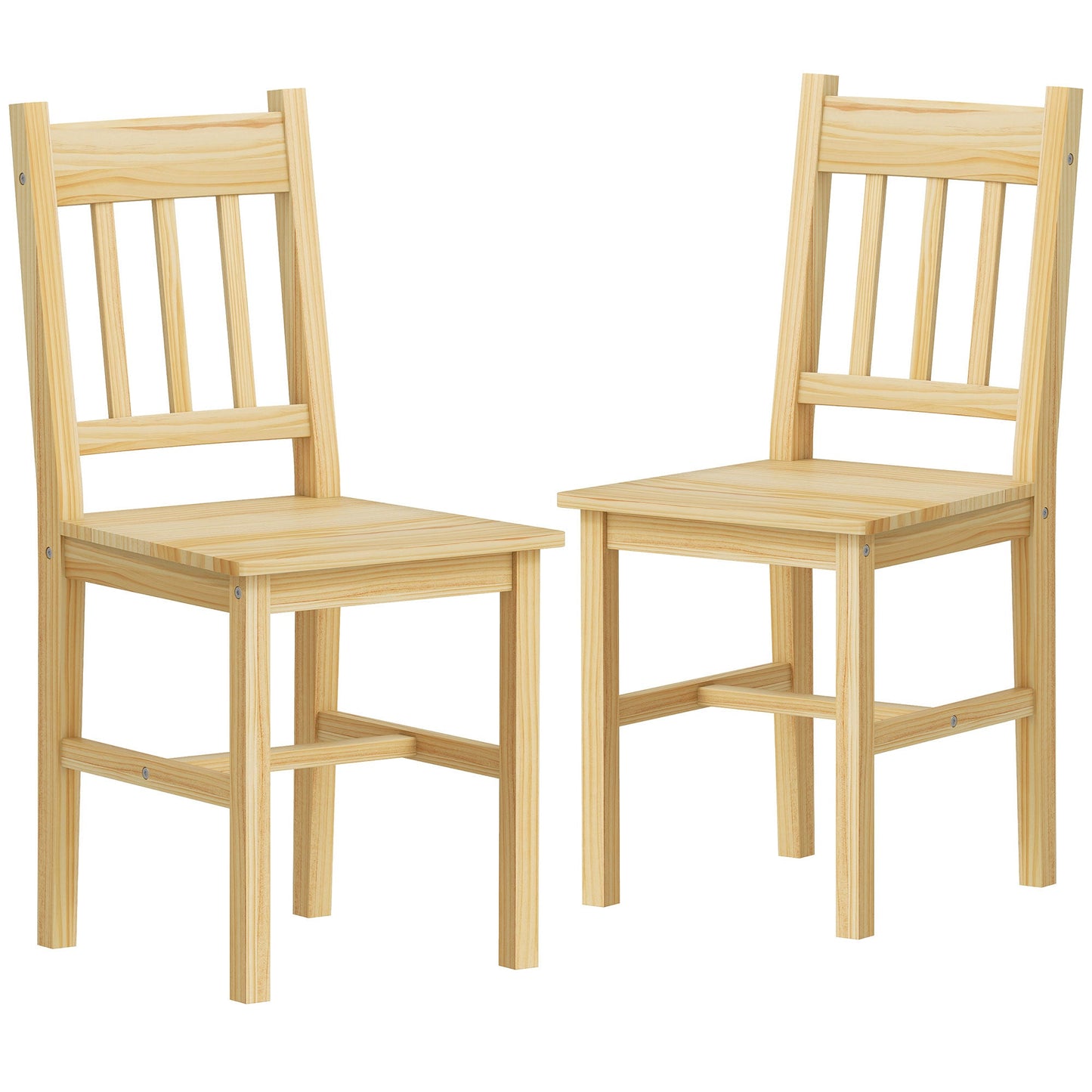 Dining Chairs Set of 2, Kitchen Chair with Slat Back, Pine Wood Structure for Living Room and Dining Room, Natural Wood Finish