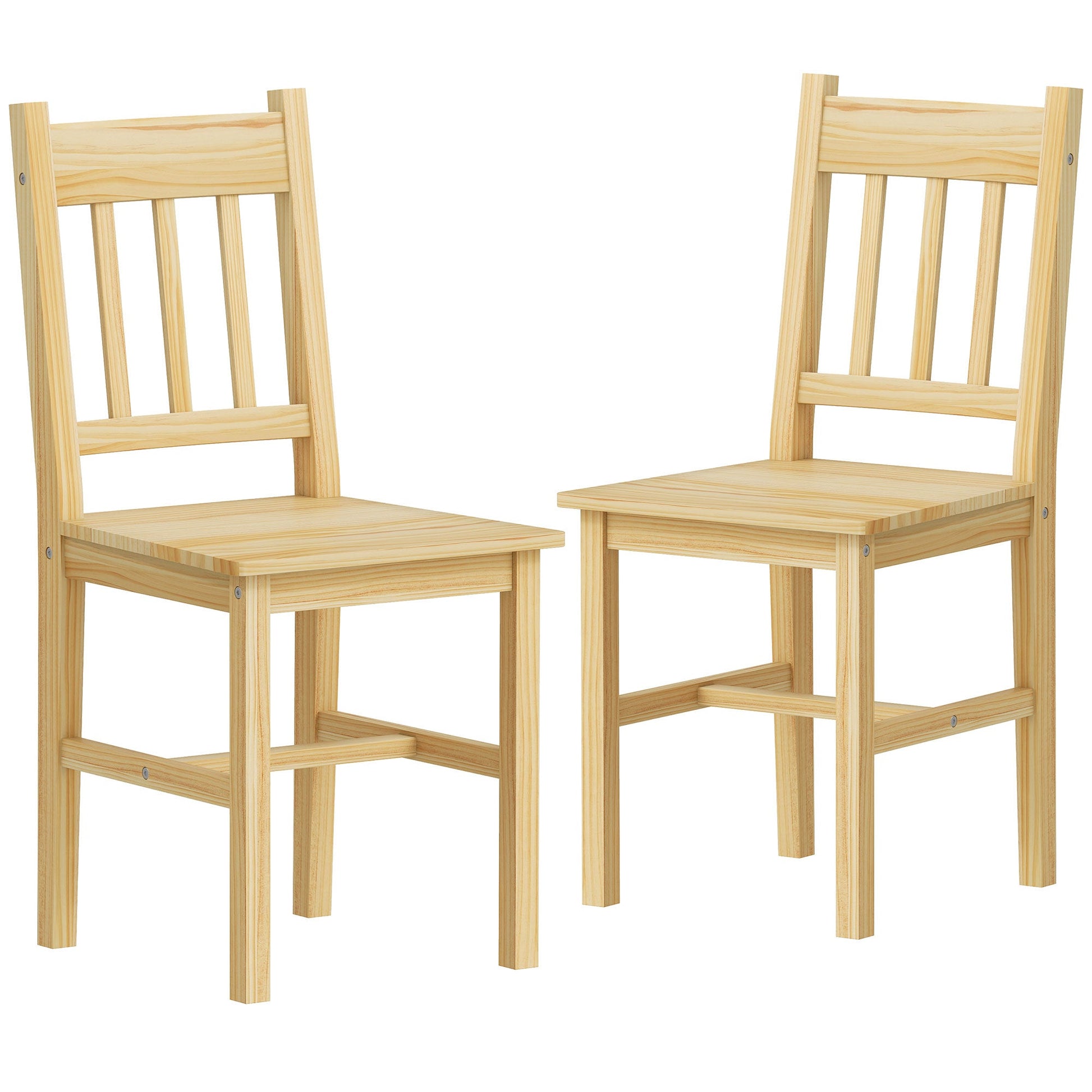 Dining Chairs Set of 2, Kitchen Chair with Slat Back, Pine Wood Structure for Living Room and Dining Room, Natural Wood Finish