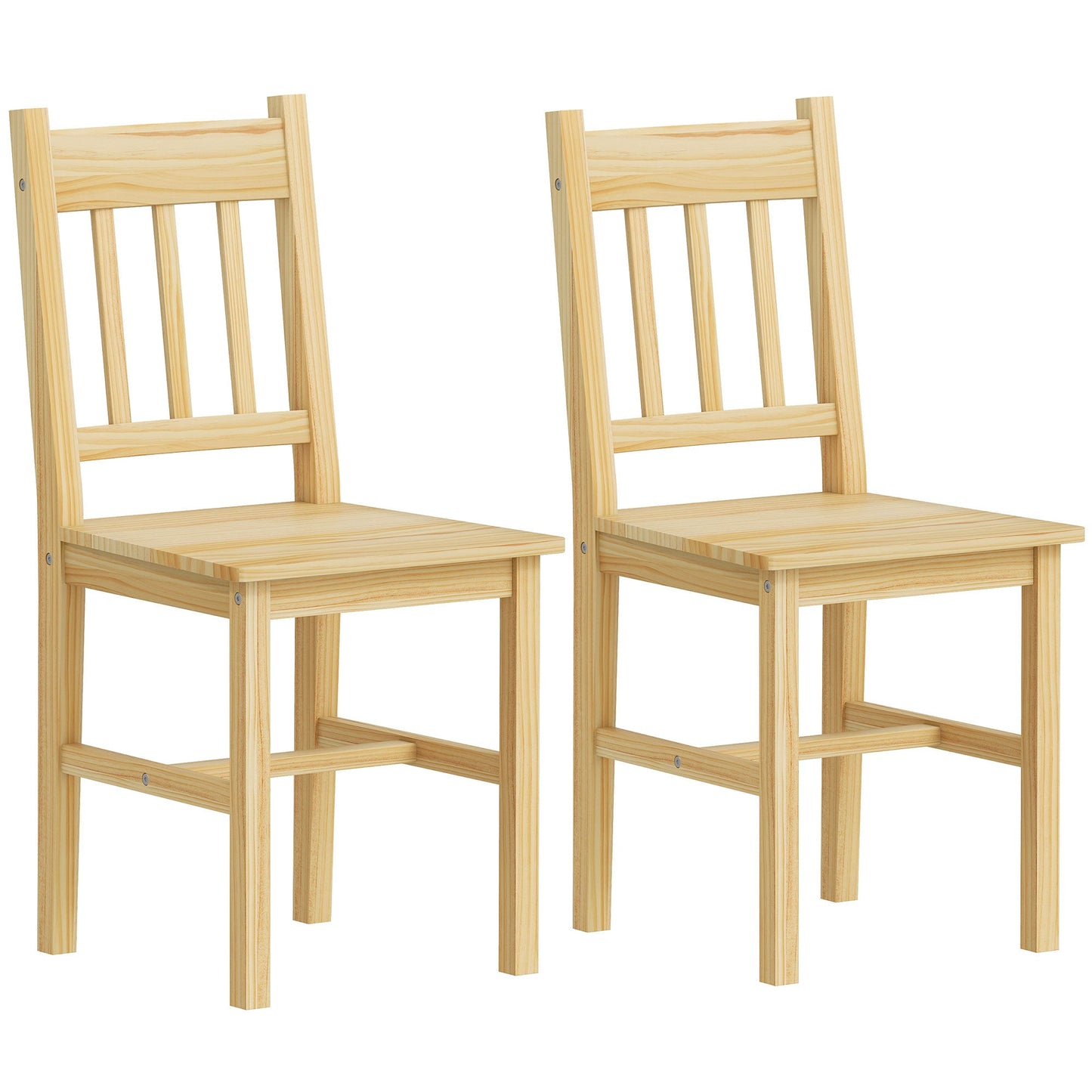 Dining Chairs Set of 2, Kitchen Chair with Slat Back, Pine Wood Structure for Living Room and Dining Room, Natural Wood Finish