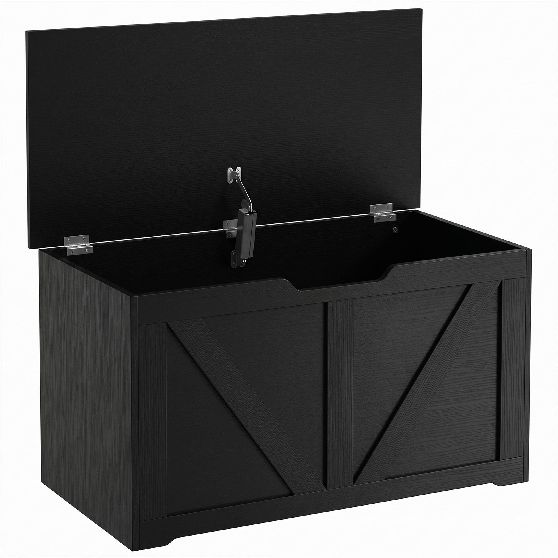 100L Storage Chest, Shoe Storage Trunk Bench Box with Safety Hinge and U-shaped Cut-out Pull, Blanket Box Ottoman for Bedroom, Living Room, Entryway, 80 x 40 x 45 cm, Black Wood-Effect