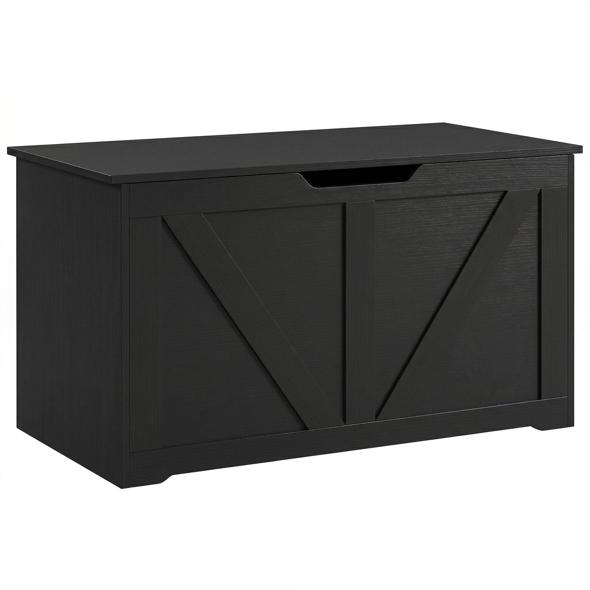 100L Storage Chest, Shoe Storage Trunk Bench Box with Safety Hinge and U-shaped Cut-out Pull, Blanket Box Ottoman for Bedroom, Living Room, Entryway, 80 x 40 x 45 cm, Black Wood-Effect