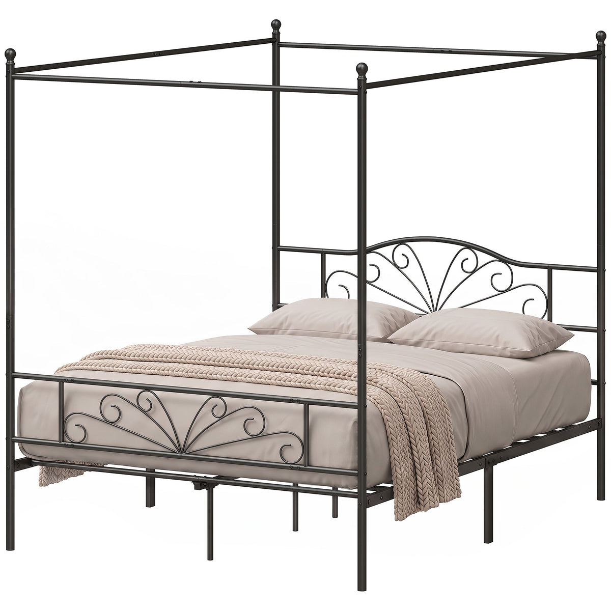 Canopy Bed Frame King Size, Metal Platform Bed Frame with Headboard and Footboard, Underbed Storage, Heavy Duty Steel Slats Support Mattress Foundation, No Box Spring Needed, Black