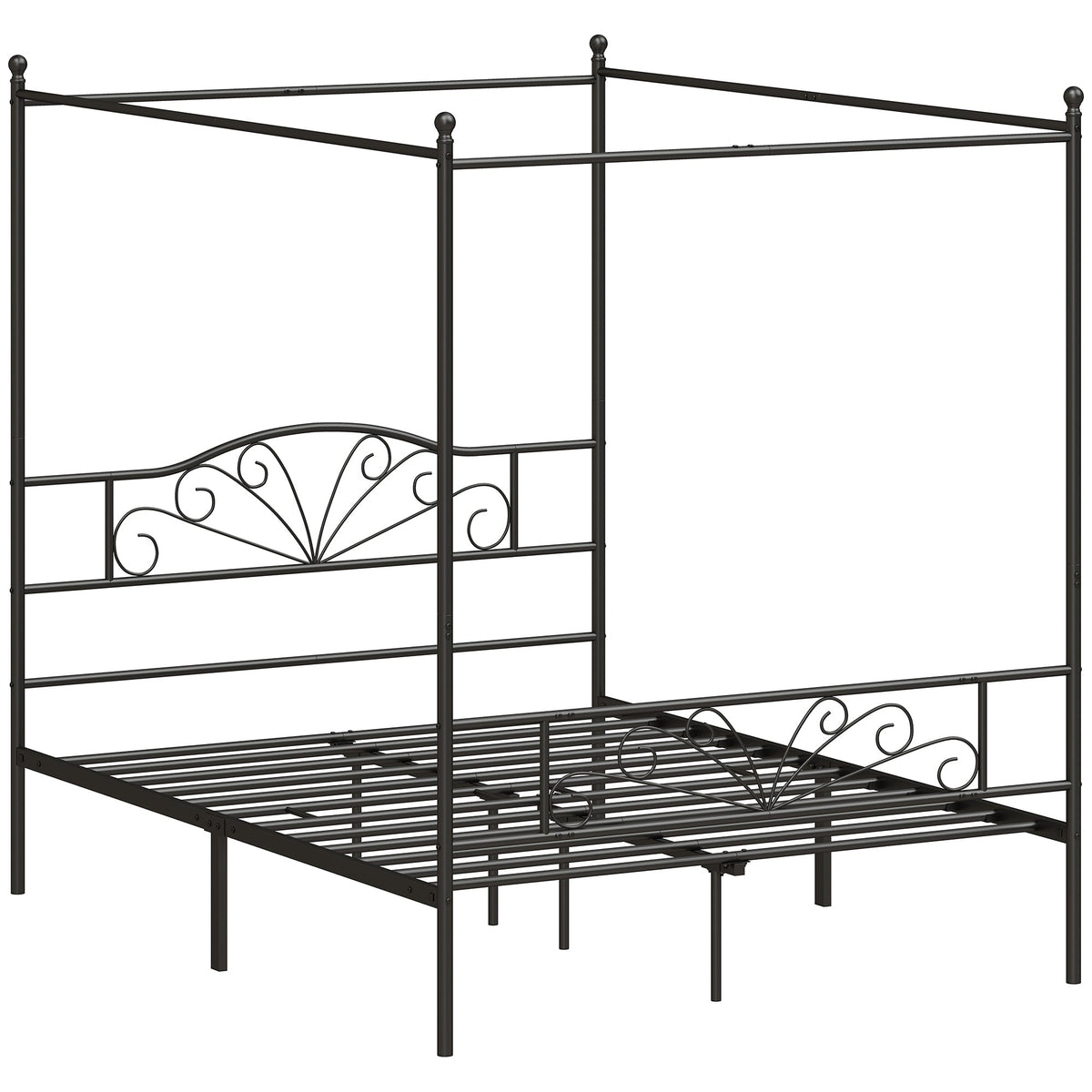 Canopy Bed Frame King Size, Metal Platform Bed Frame with Headboard and Footboard, Underbed Storage, Heavy Duty Steel Slats Support Mattress Foundation, No Box Spring Needed, Black