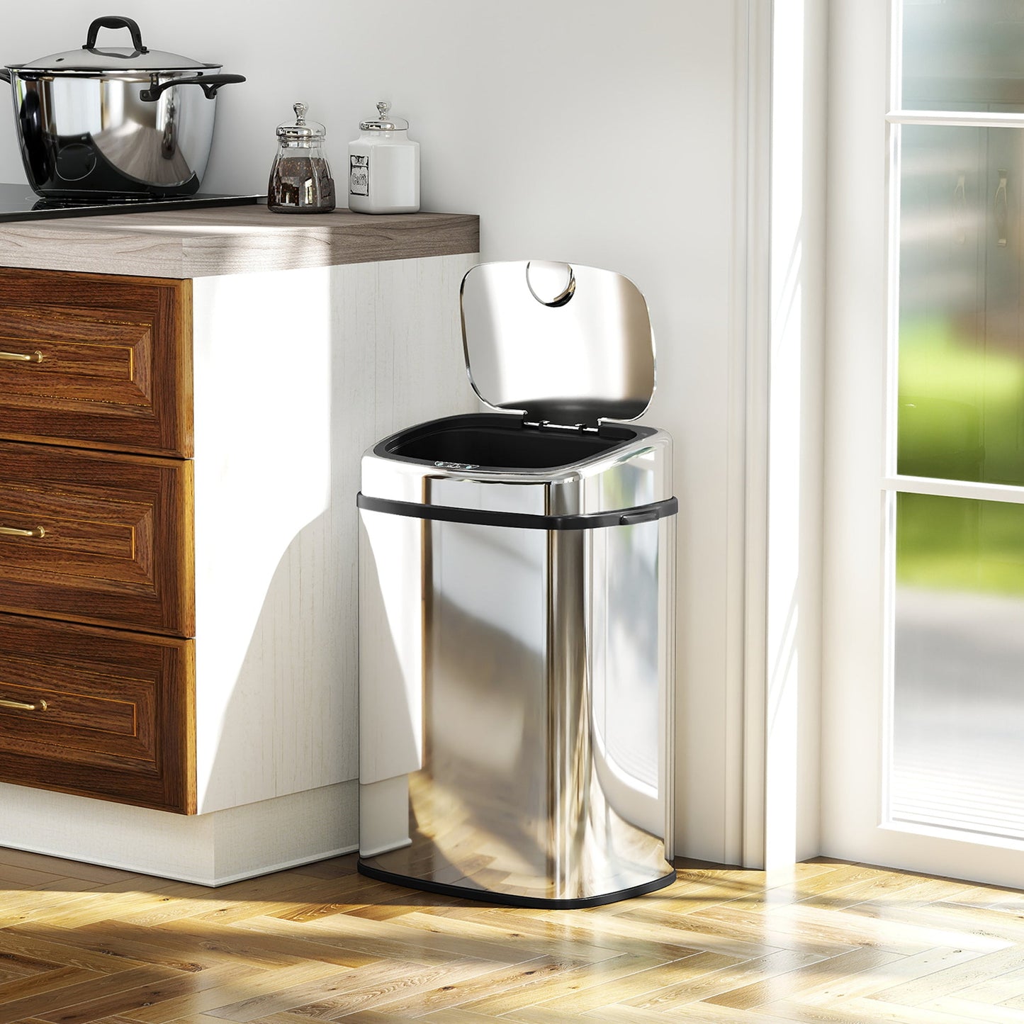 50L Sensor Bin with Soft-Close Lid, Automatic Touchless Motion Sensor Kitchen Bin with Fingerprint Resistant Stainless Steel for Hygienic Gyms, Home Office Use, Silver Tone