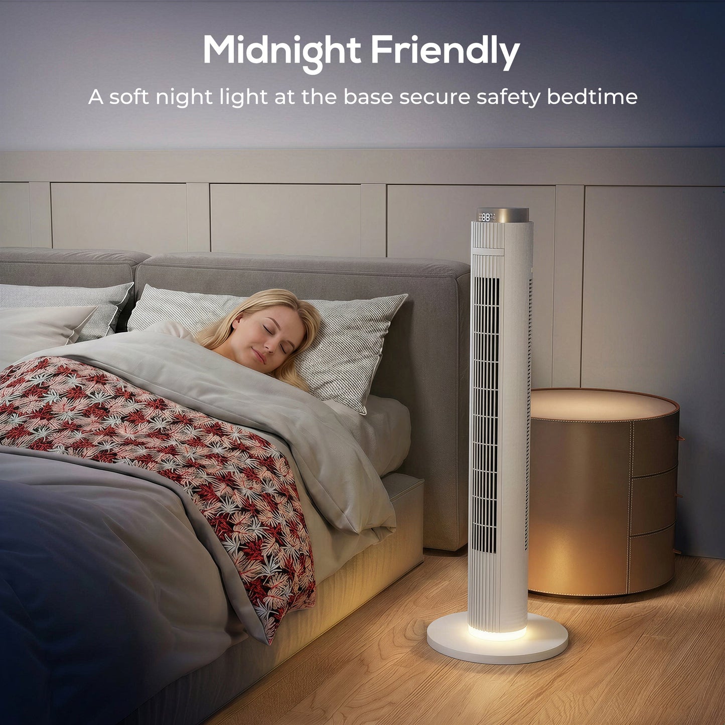 96 cm Tower Fan, Standing Floor Fan with Remote Control, WiFi App Control, 65° Oscillating, 3 Speed 4 Modes, 12 Hour Timer and Night Light for Bedroom Office, White