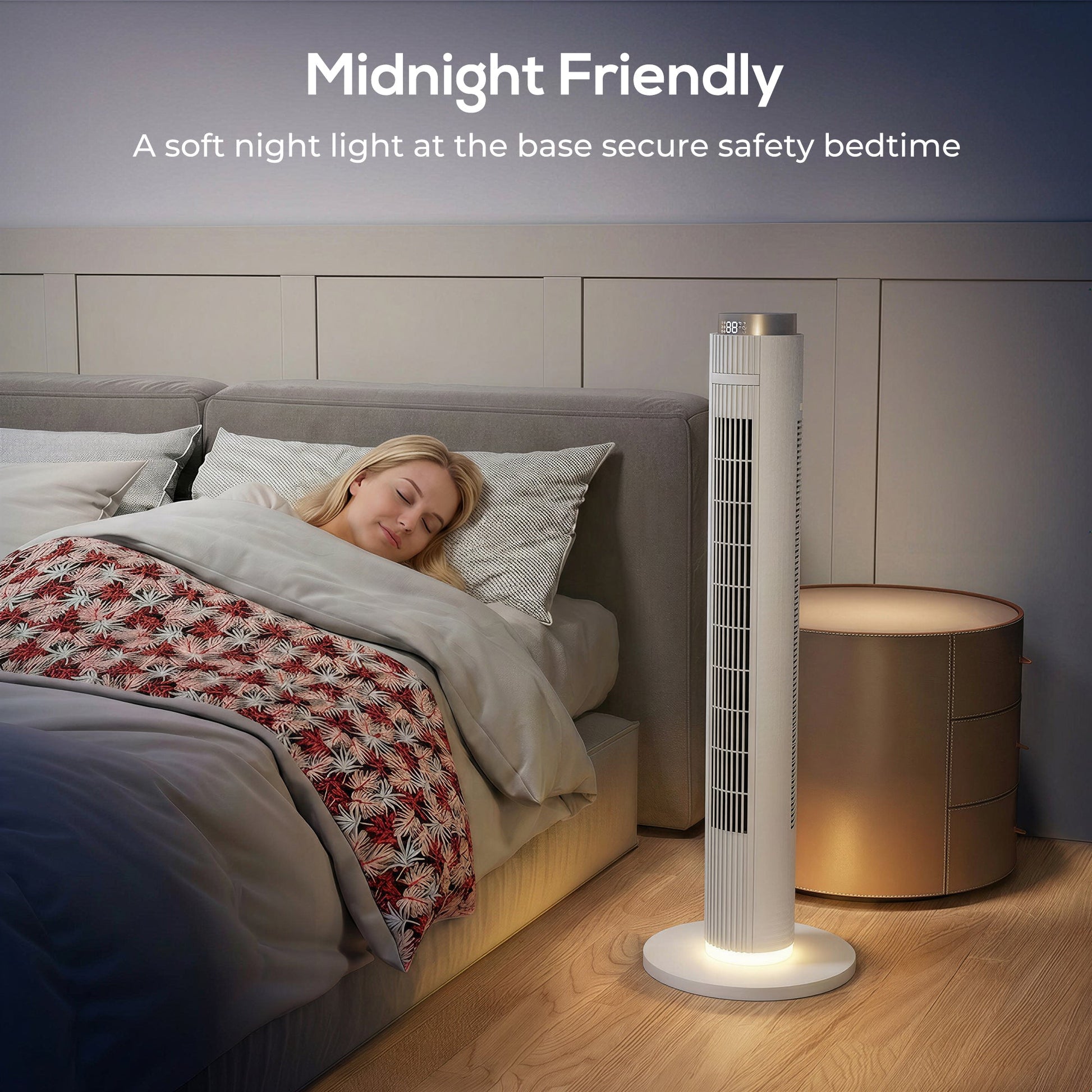96 cm Tower Fan, Standing Floor Fan with Remote Control, WiFi App Control, 65° Oscillating, 3 Speed 4 Modes, 12 Hour Timer and Night Light for Bedroom Office, White