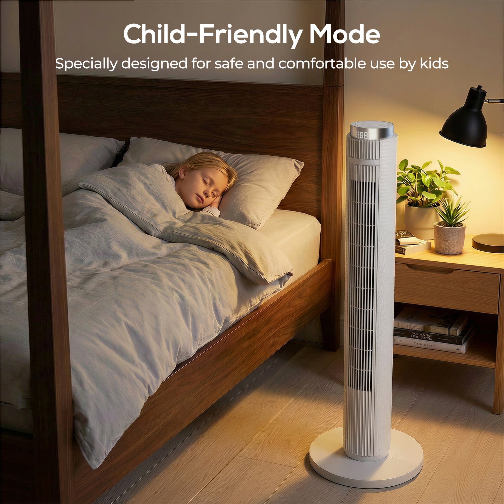 96 cm Tower Fan, Standing Floor Fan with Remote Control, WiFi App Control, 65° Oscillating, 3 Speed 4 Modes, 12 Hour Timer and Night Light for Bedroom Office, White