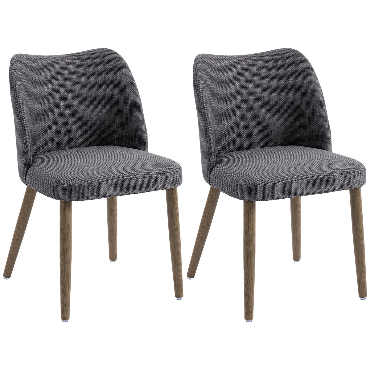 Dining Chairs Set of 2, Modern Linen Upholstered Kitchen Chairs with Padded Seat, Curved Backrest, Rubberwood Legs for Dining Room, Bedroom, Living Room, Easy Assembly, Dark Grey