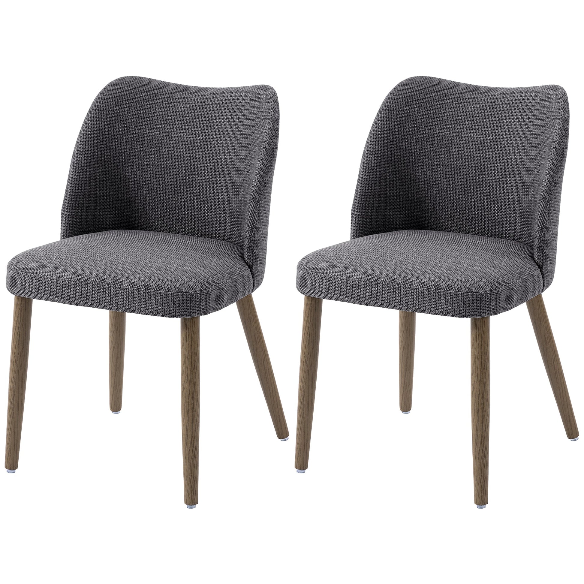 Dining Chairs Set of 2, Modern Linen Upholstered Kitchen Chairs with Padded Seat, Curved Backrest, Rubberwood Legs for Dining Room, Bedroom, Living Room, Easy Assembly, Dark Grey