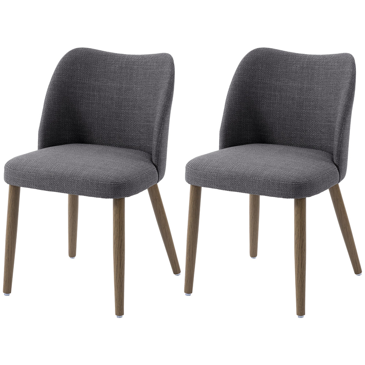 Dining Chairs Set of 2, Modern Linen Upholstered Kitchen Chairs with Padded Seat, Curved Backrest, Rubberwood Legs for Dining Room, Bedroom, Living Room, Easy Assembly, Dark Grey