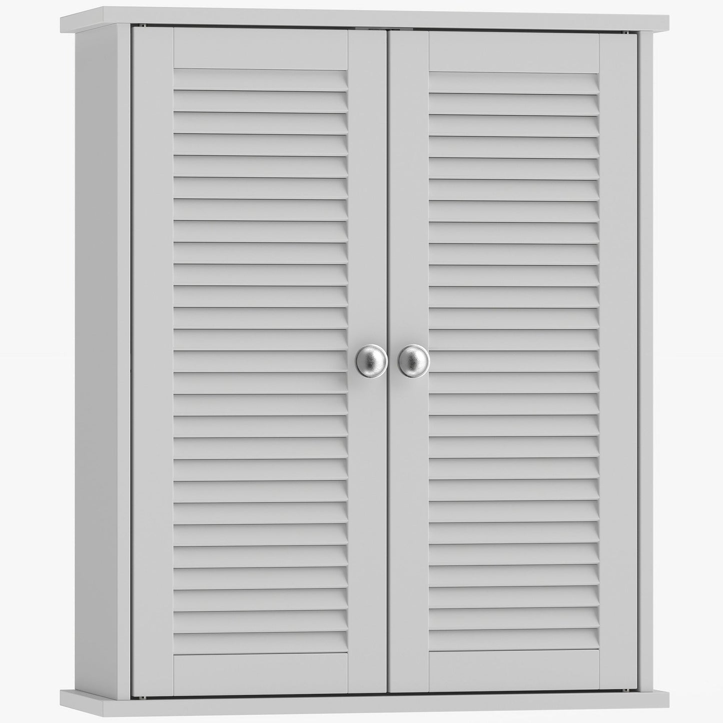 Bathroom Wall Cabinet, Wall-Mounted Over-The-Toilet Space Saver with Louvered Doors and Adjustable Shelf Storage for Kitchen, Living Room, White