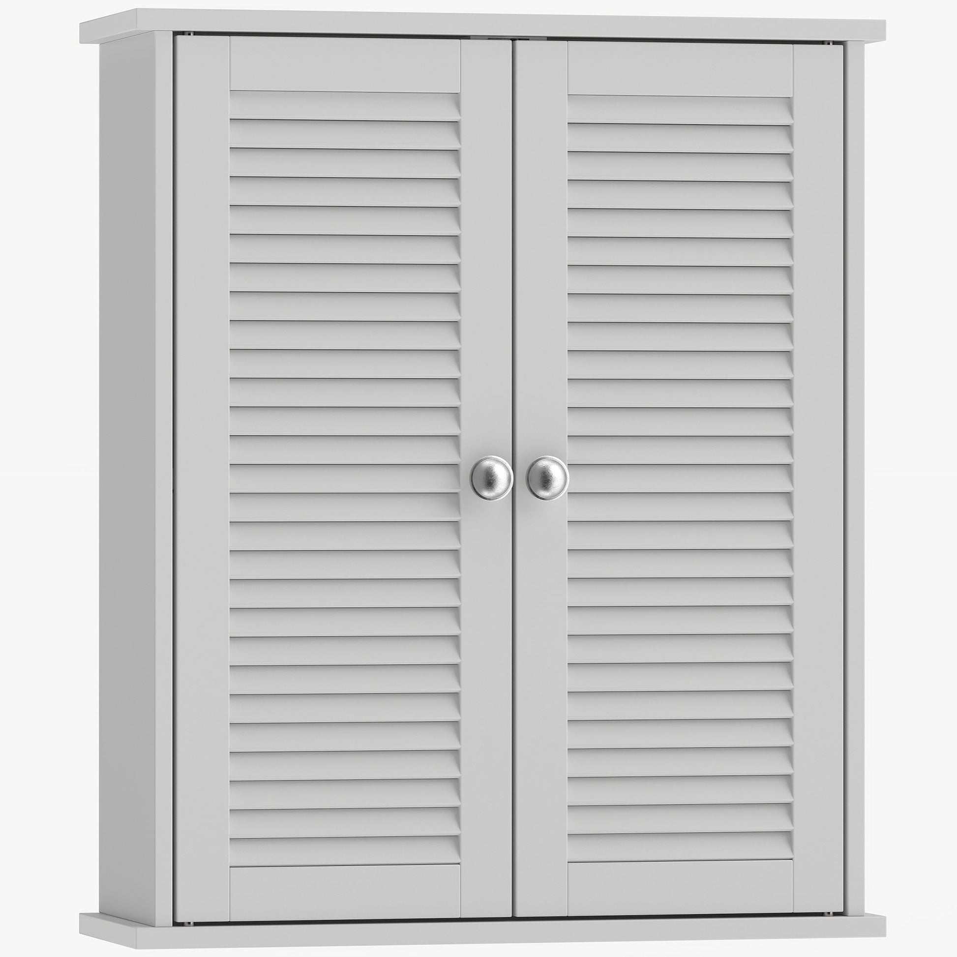 Bathroom Wall Cabinet, Wall-Mounted Over-The-Toilet Space Saver with Louvered Doors and Adjustable Shelf Storage for Kitchen, Living Room, White