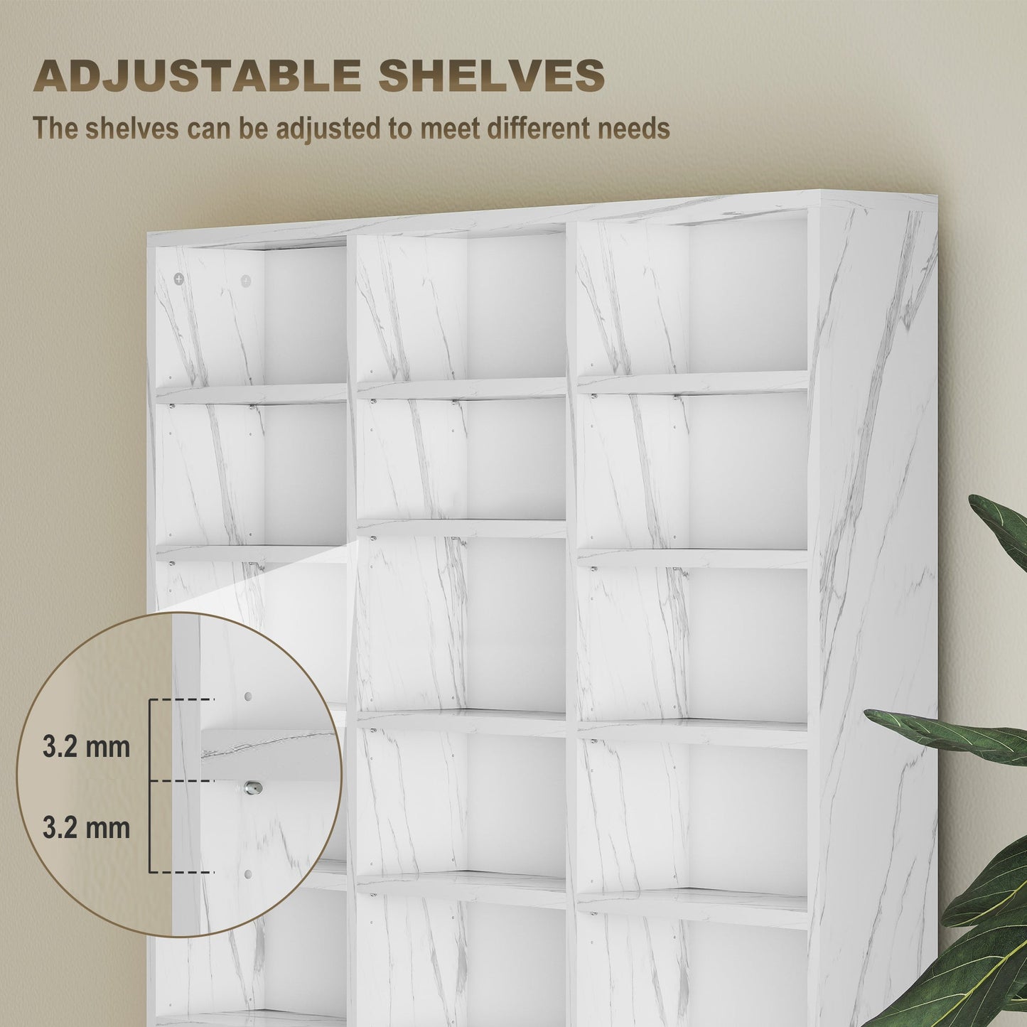 1116 CD/ 528 DVD Storage Unit, Media Storage Shelf, Wooden Display Unit with Adjustable Shelves, 102 x 195 cm, Marble Effect