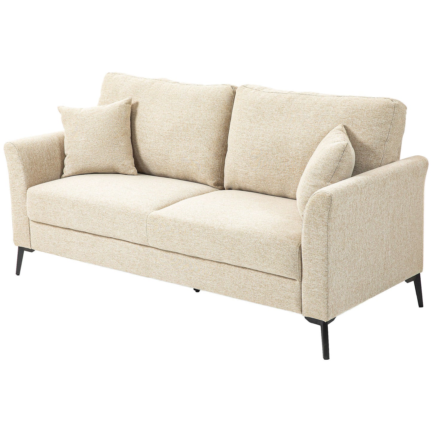HOMCOM Modern 3 Seater Sofa, Upholstered Linen Fabric Sofa with Metal Legs, Wood Frame and Padded Cushion for Living Room Bedroom Office, Beige