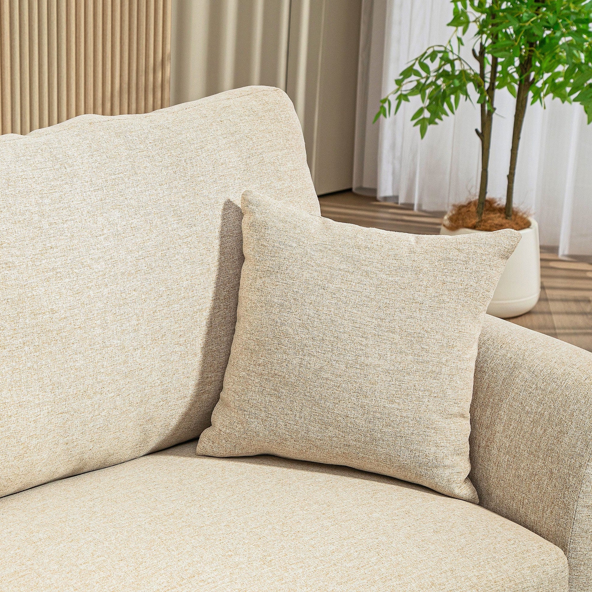 HOMCOM Modern 3 Seater Sofa, Upholstered Linen Fabric Sofa with Metal Legs, Wood Frame and Padded Cushion for Living Room Bedroom Office, Beige