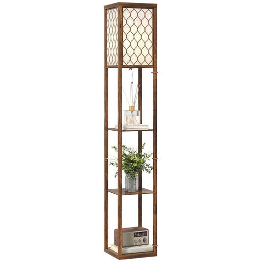 Floor Lamp with Shelves, Single Light, Modern Tall Standing Lamps for Living Room, Bedroom, with Chain Switch, Bulb not Included, Rustic Brown