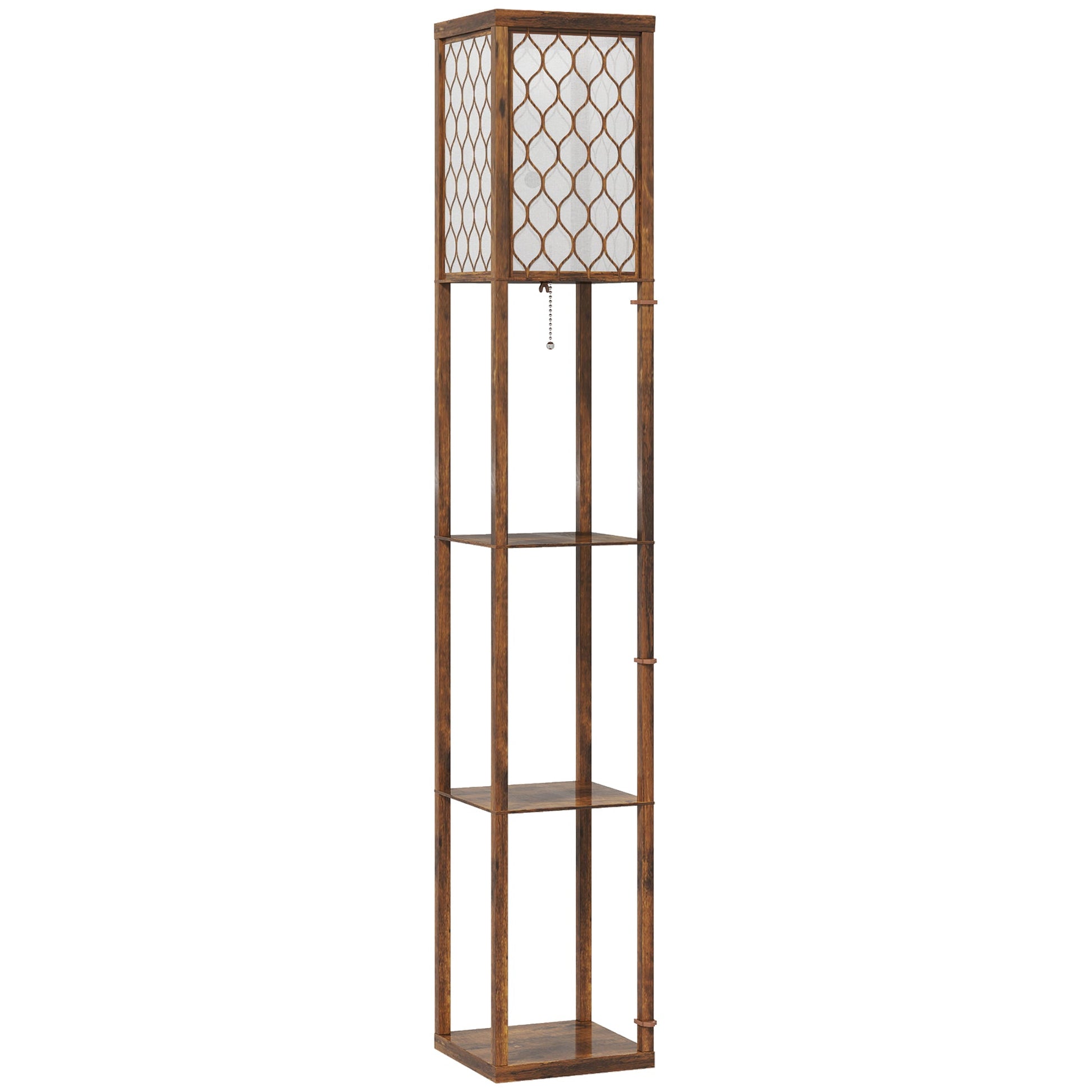 Floor Lamp with Shelves, Single Light, Modern Tall Standing Lamps for Living Room, Bedroom, with Chain Switch, Bulb not Included, Rustic Brown