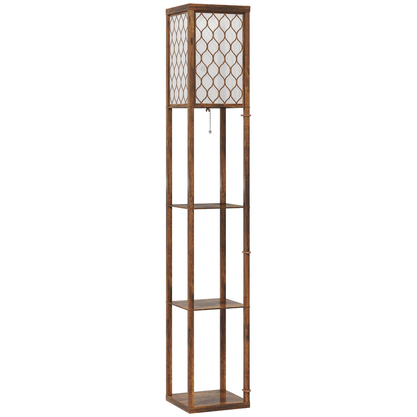 Floor Lamp with Shelves, Single Light, Modern Tall Standing Lamps for Living Room, Bedroom, with Chain Switch, Bulb not Included, Rustic Brown