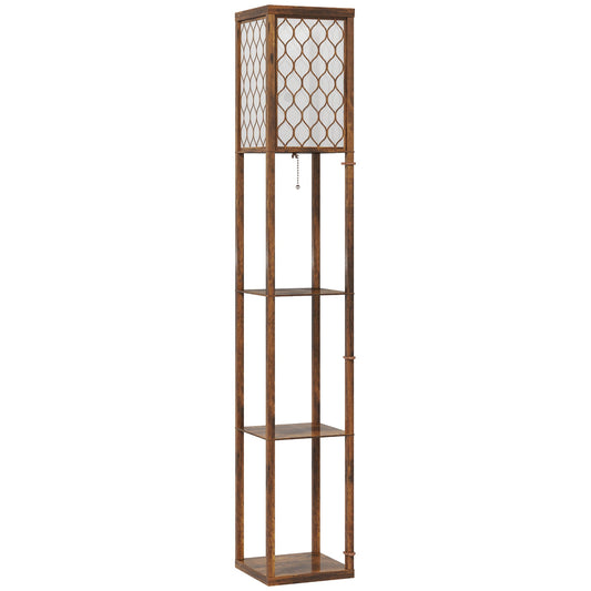 Floor Lamp with Shelves, Single Light, Modern Tall Standing Lamps for Living Room, Bedroom, with Chain Switch, Bulb not Included, Rustic Brown