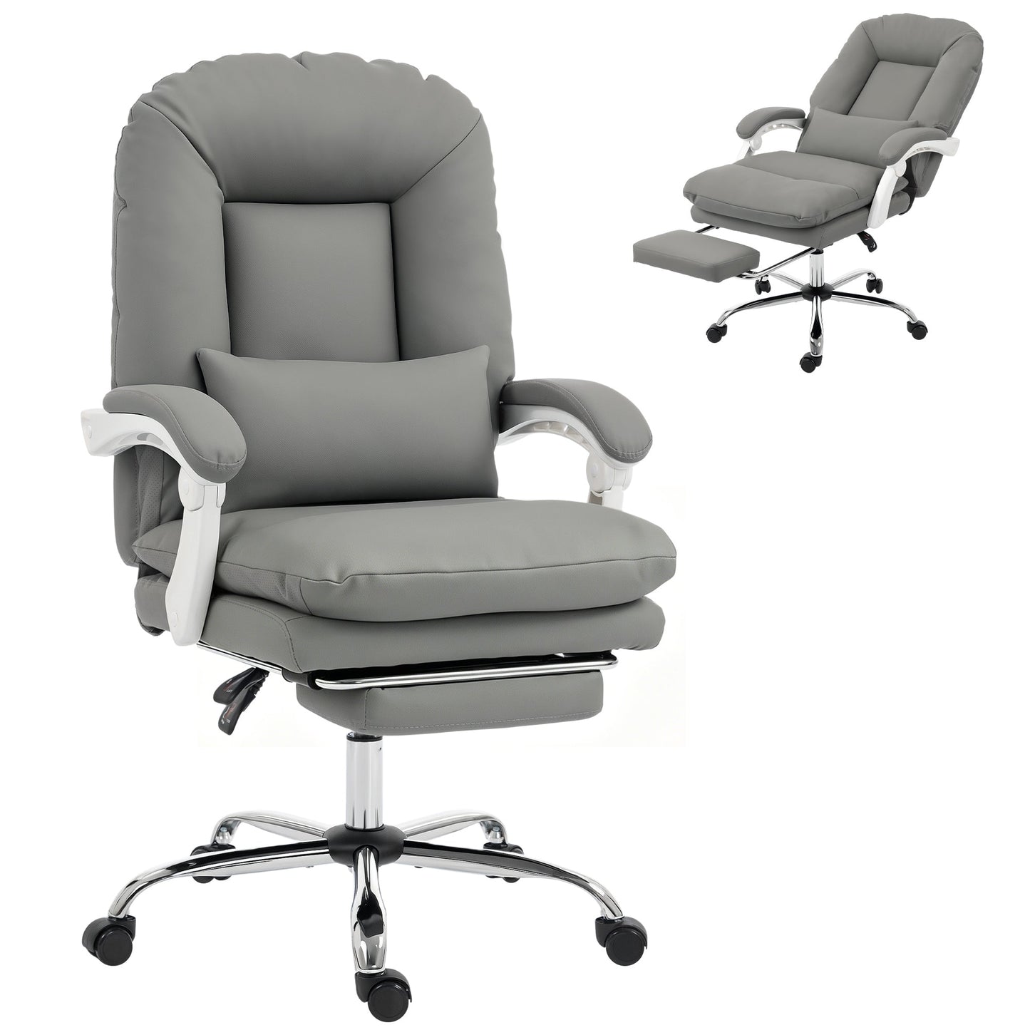 Ergonomic Executive Office Chair, Velvet Reclining Computer Desk Chair with Lumbar Support, Footrest, Plush Thick Cushion, 360° Swivel for Home Office, Grey