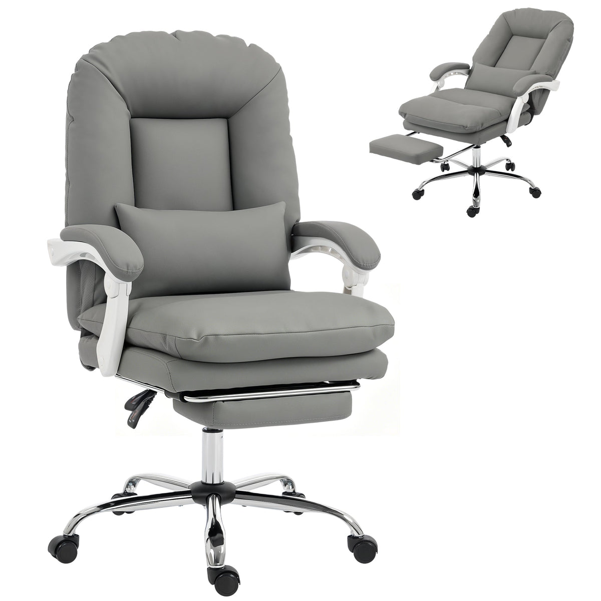Ergonomic Executive Office Chair, Velvet Reclining Computer Desk Chair with Lumbar Support, Footrest, Plush Thick Cushion, 360° Swivel for Home Office, Grey