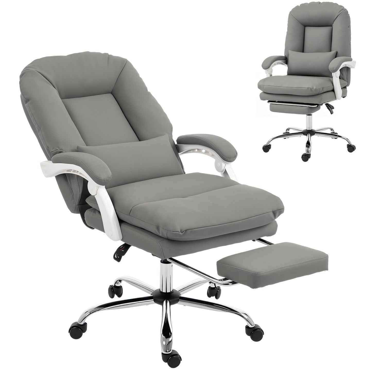 Ergonomic Executive Office Chair, Velvet Reclining Computer Desk Chair with Lumbar Support, Footrest, Plush Thick Cushion, 360° Swivel for Home Office, Grey