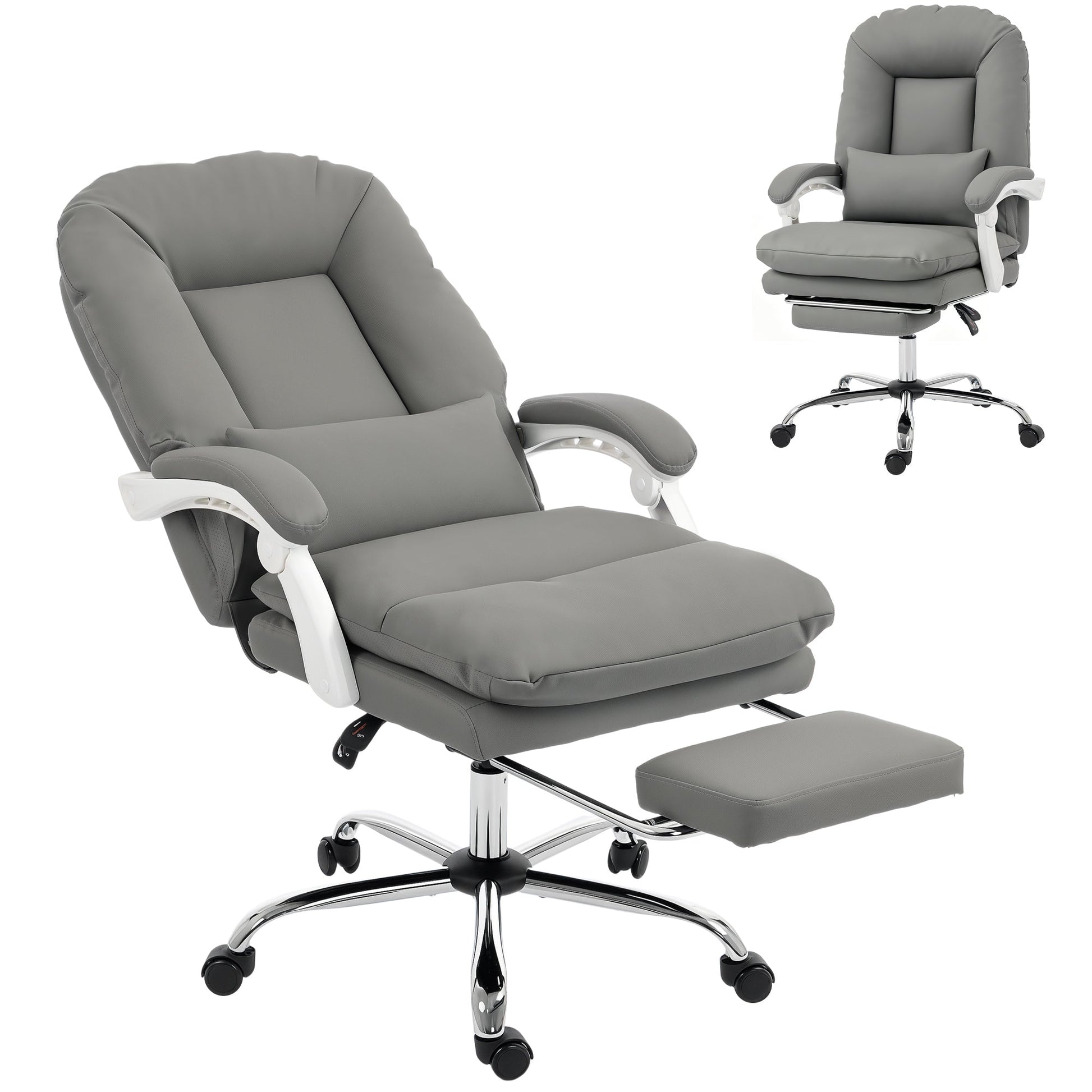 Ergonomic Executive Office Chair, Velvet Reclining Computer Desk Chair with Lumbar Support, Footrest, Plush Thick Cushion, 360° Swivel for Home Office, Grey