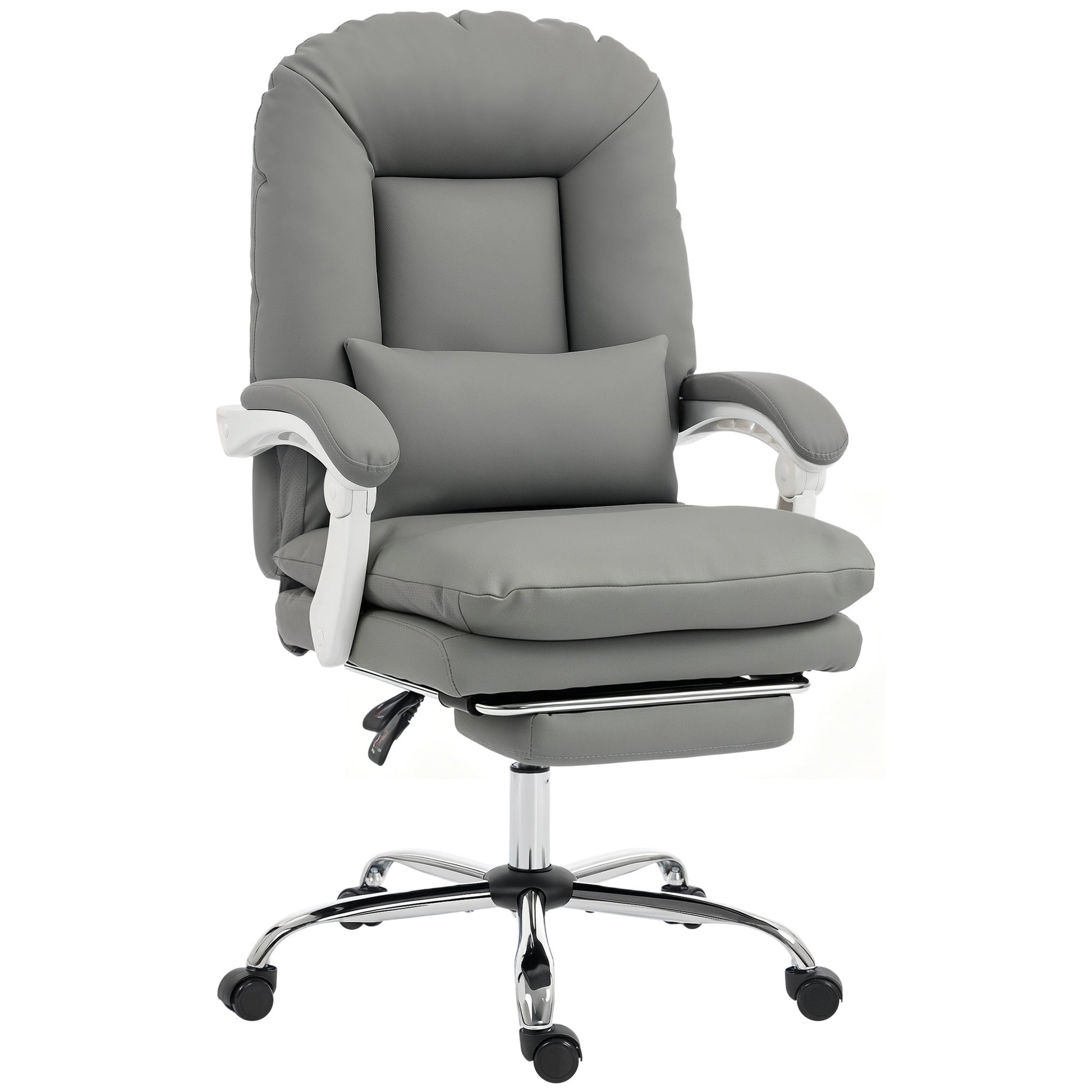 Ergonomic Executive Office Chair, Velvet Reclining Computer Desk Chair with Lumbar Support, Footrest, Plush Thick Cushion, 360° Swivel for Home Office, Grey