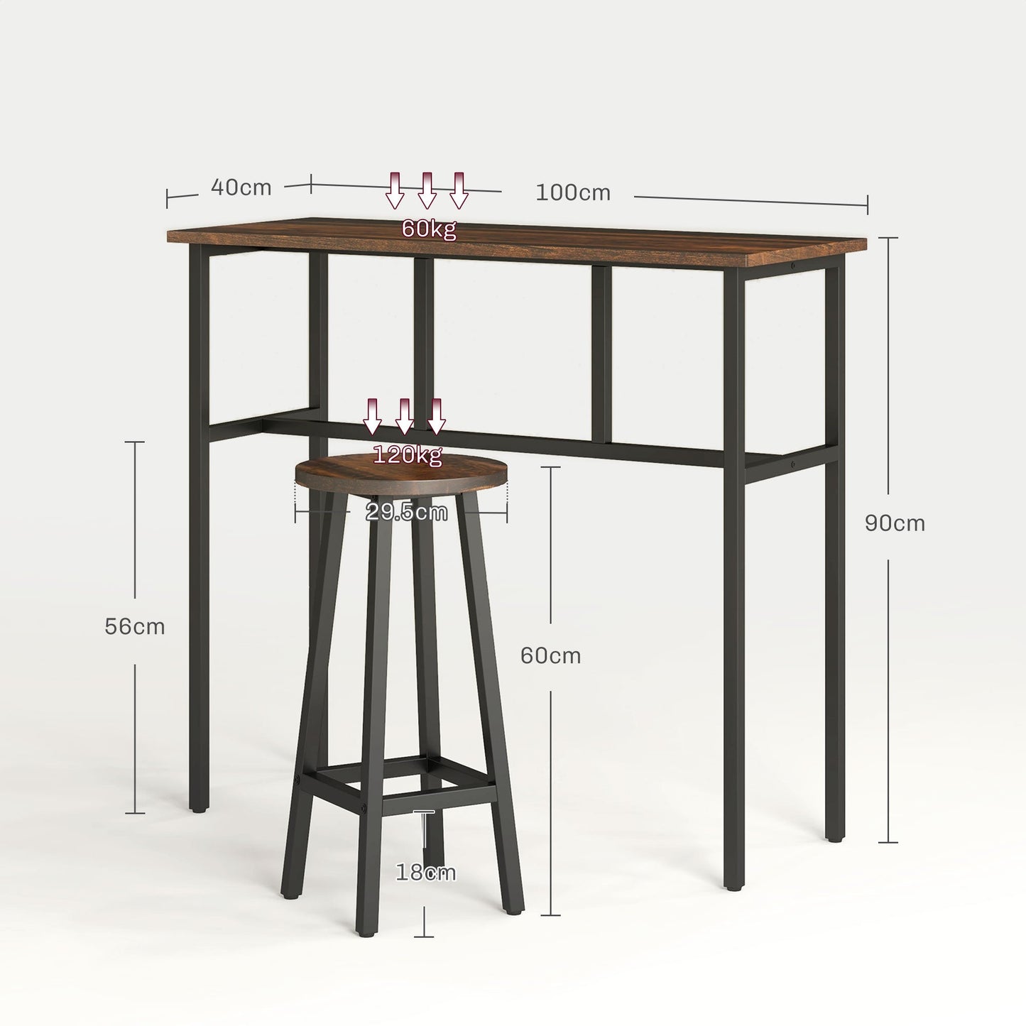 HOMCOM 6-Piece Bar Table Set, 2 Breakfast Tables with 4 Stools, Counter Height Dining Tables & Chairs for Kitchen, Living Room, Rustic Brown