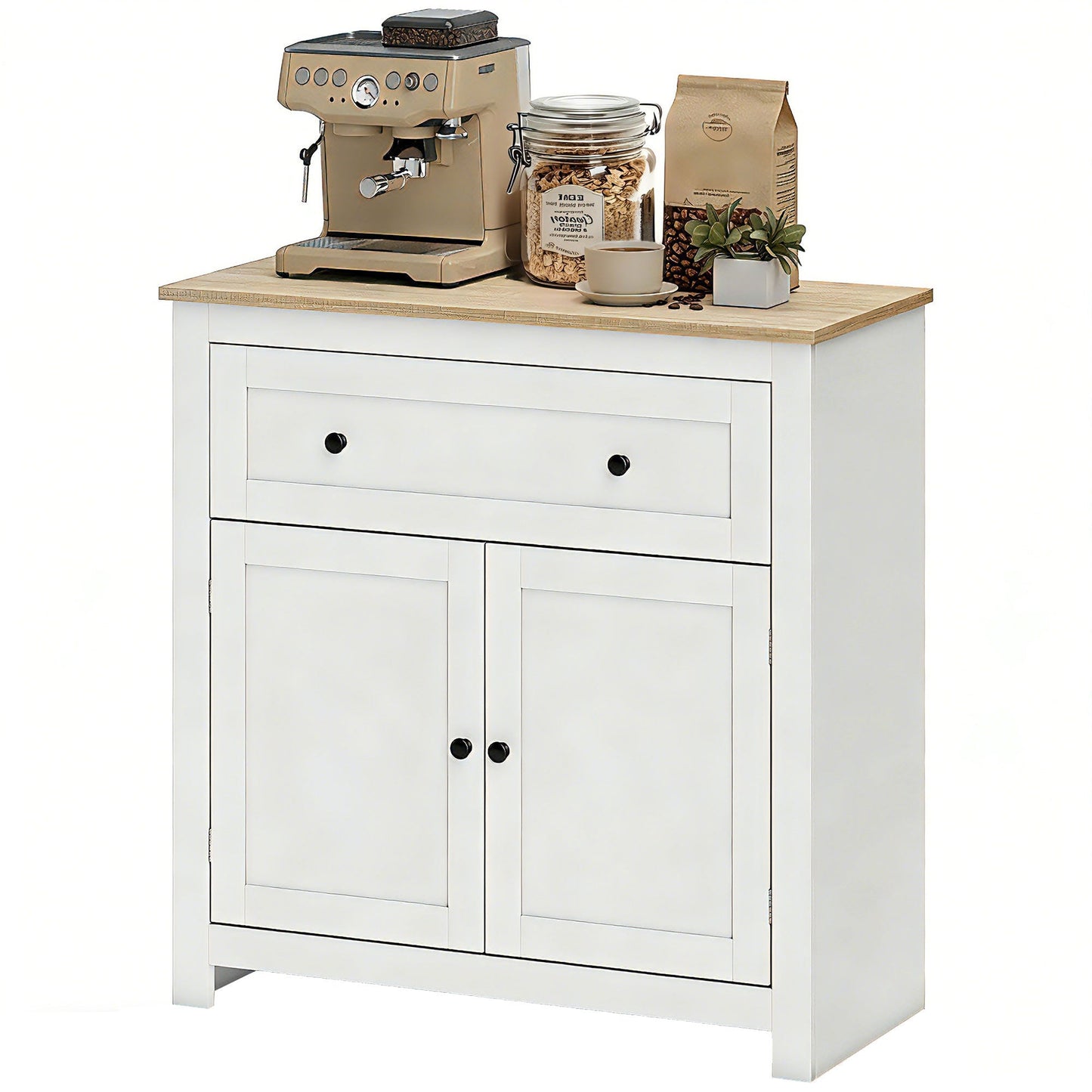 Sideboard Storage Cabinet, Modern Kitchen Cupboard with Adjustable Shelf, Drawer and Double Doors, Sideboard for Living Room, Dining Room, Hallway, Cream White