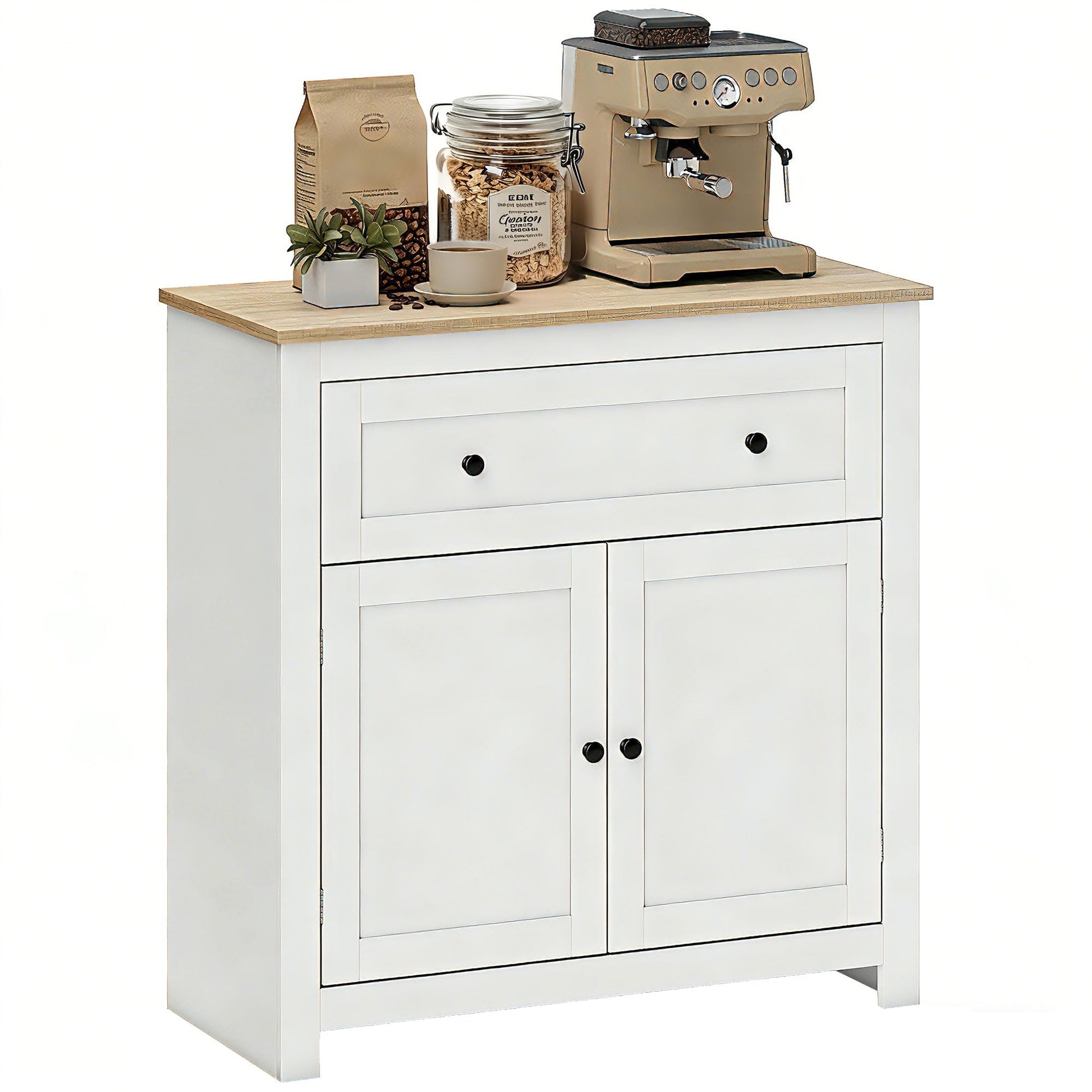 Sideboard Storage Cabinet, Modern Kitchen Cupboard with Adjustable Shelf, Drawer and Double Doors, Sideboard for Living Room, Dining Room, Hallway, Cream White