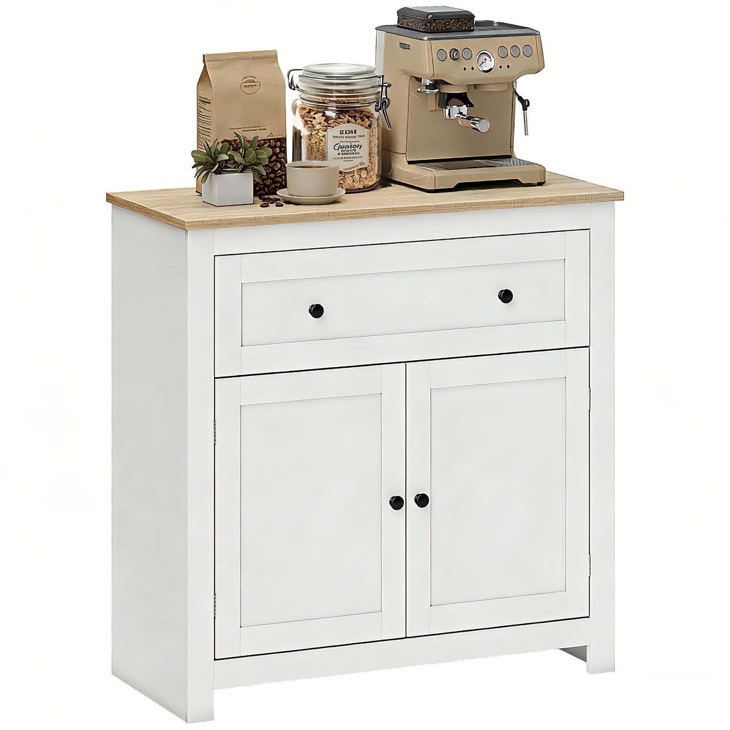 Sideboard Storage Cabinet, Modern Kitchen Cupboard with Adjustable Shelf, Drawer and Double Doors, Sideboard for Living Room, Dining Room, Hallway, Cream White