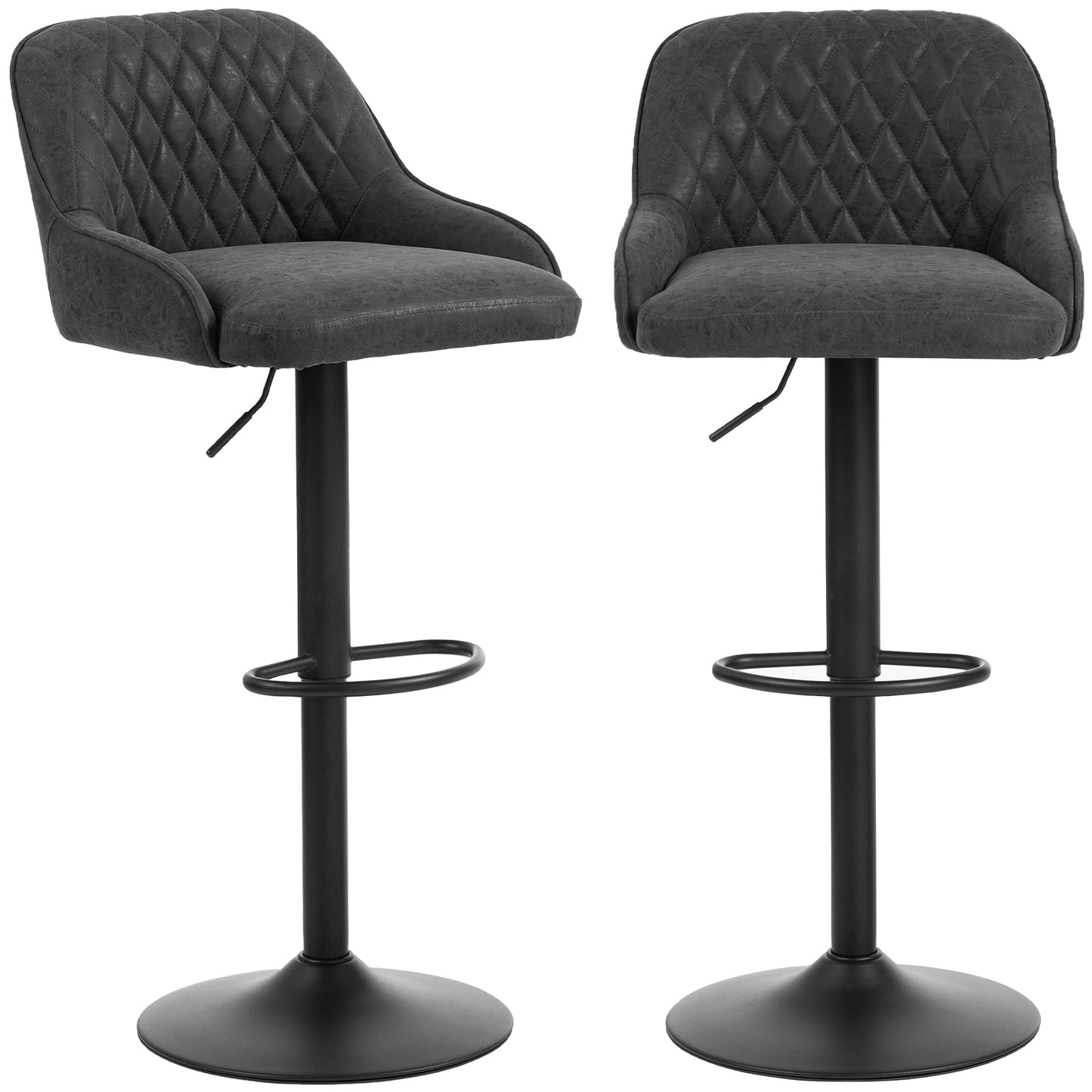 Breakfast Bar Stools Set of 2 with Wide Padded Seat, PU Leather Adjustable Swivel Bar Chairs, Modern Barstools with Footrest for Kitchen Island Counter, Home Bar, Black