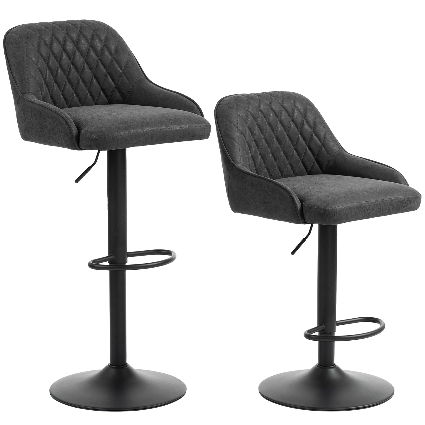 Breakfast Bar Stools Set of 2 with Wide Padded Seat, PU Leather Adjustable Swivel Bar Chairs, Modern Barstools with Footrest for Kitchen Island Counter, Home Bar, Black