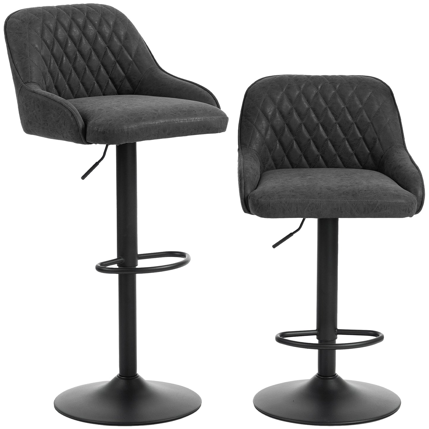 Breakfast Bar Stools Set of 2 with Wide Padded Seat, PU Leather Adjustable Swivel Bar Chairs, Modern Barstools with Footrest for Kitchen Island Counter, Home Bar, Black