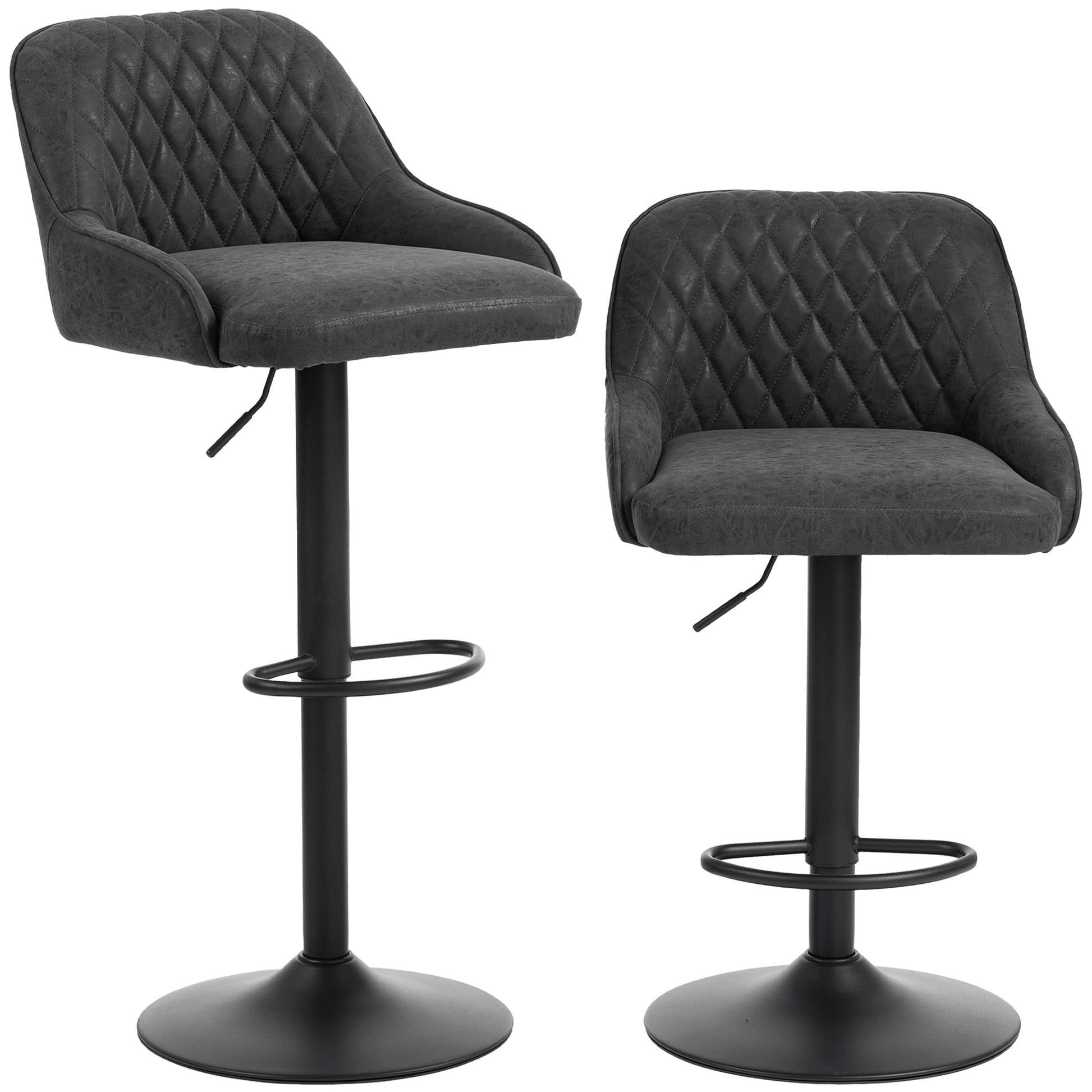 Breakfast Bar Stools Set of 2 with Wide Padded Seat, PU Leather Adjustable Swivel Bar Chairs, Modern Barstools with Footrest for Kitchen Island Counter, Home Bar, Black