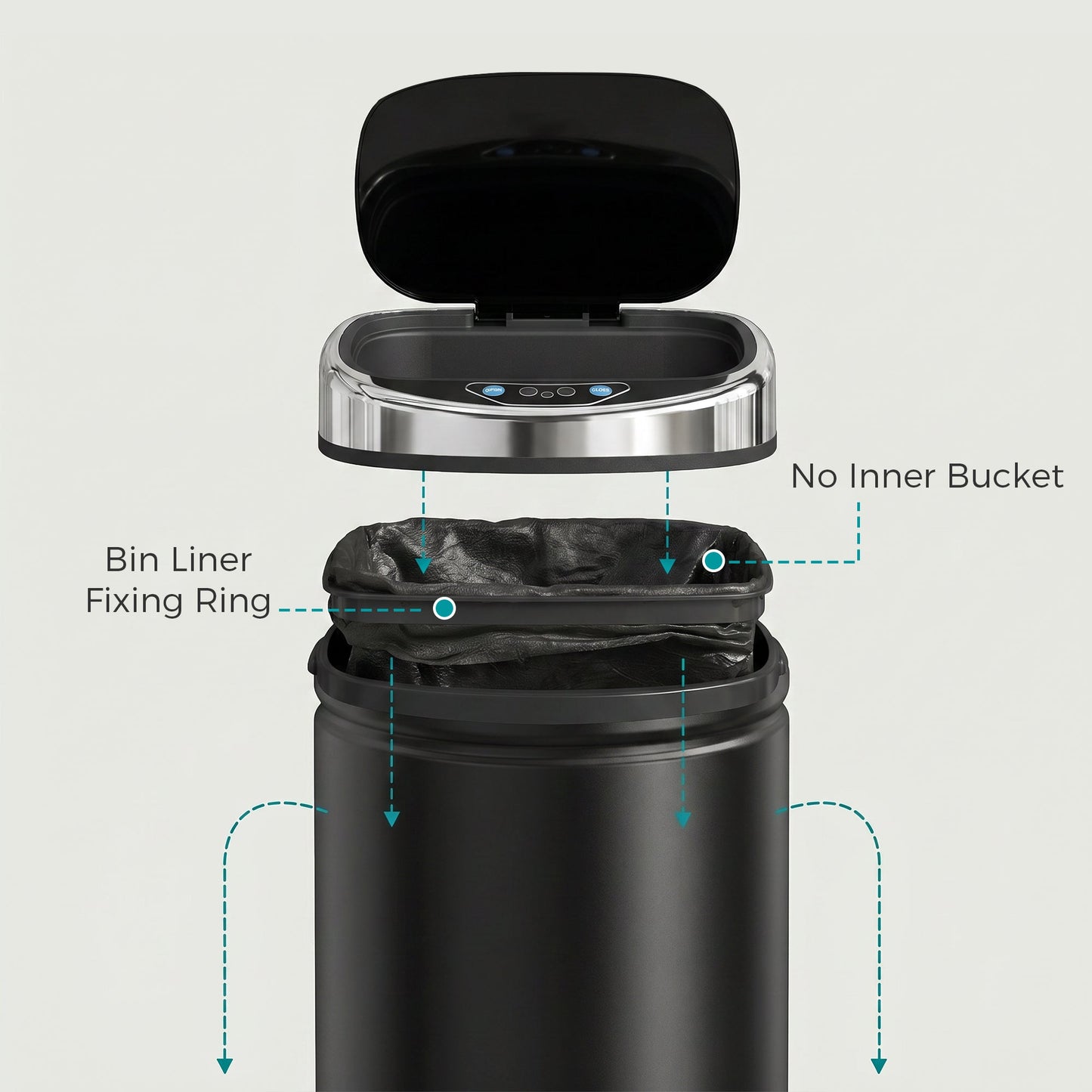42L Sensor Bin with Quiet Soft-Close Lid, Automatic Touchless Motion Sensor Rubbish Bin with Fingerprint Resistant, Stainless Steel for Hygienic Kitchen, Home Office Use, Black