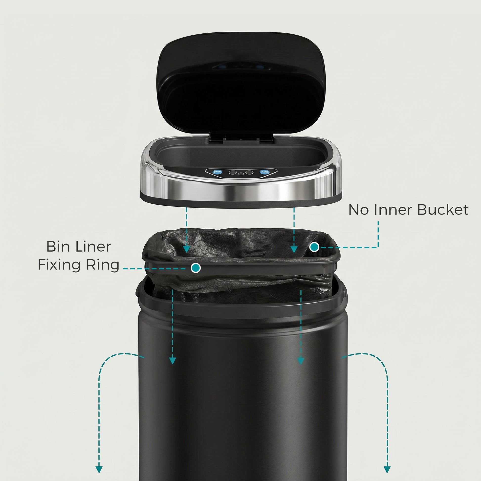 42L Sensor Bin with Quiet Soft-Close Lid, Automatic Touchless Motion Sensor Rubbish Bin with Fingerprint Resistant, Stainless Steel for Hygienic Kitchen, Home Office Use, Black